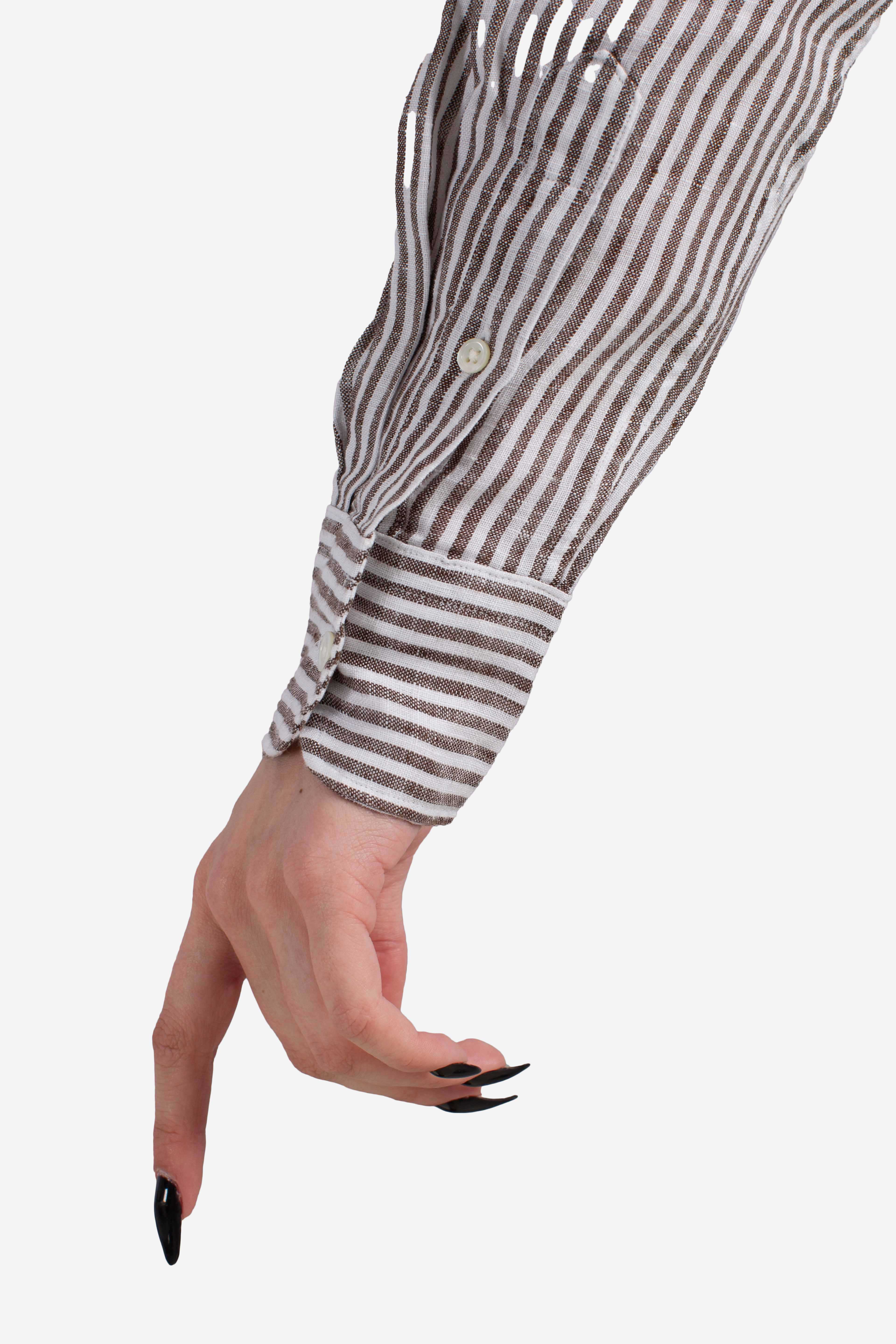 Camicia in lino classic fit a righe white brown