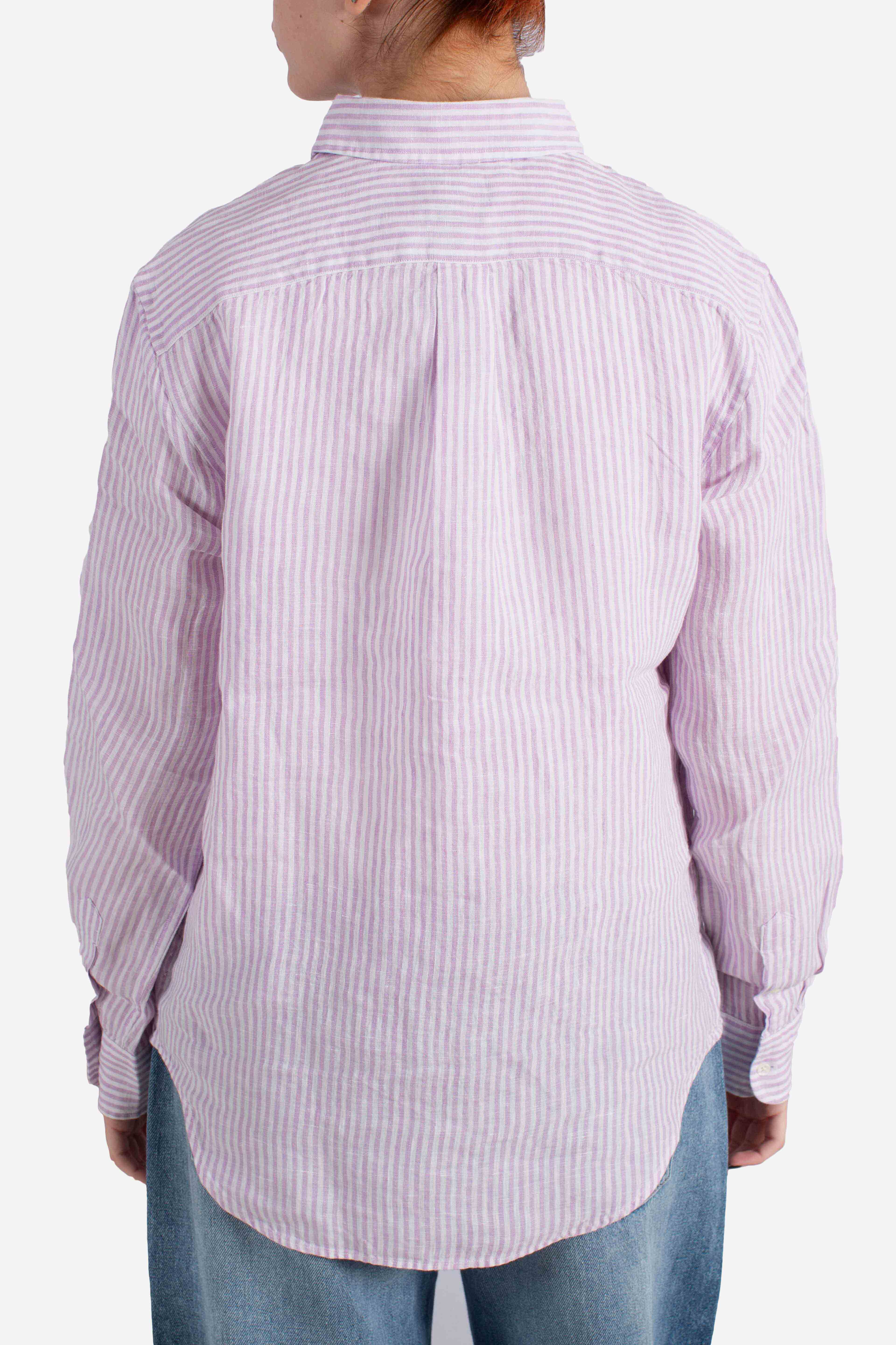 Camicia in lino classic fit a righe white purple