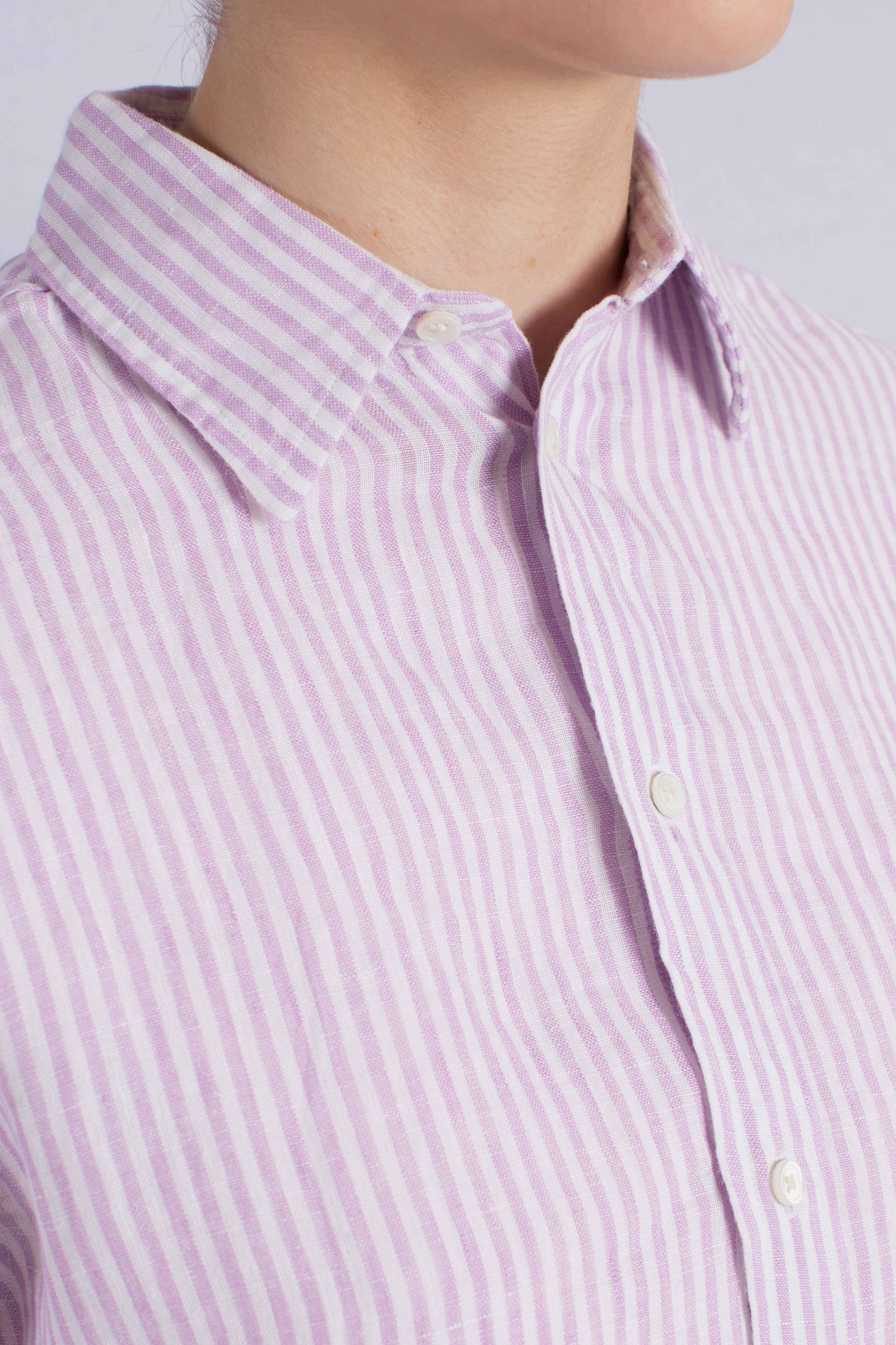 Camicia in lino classic fit a righe white purple