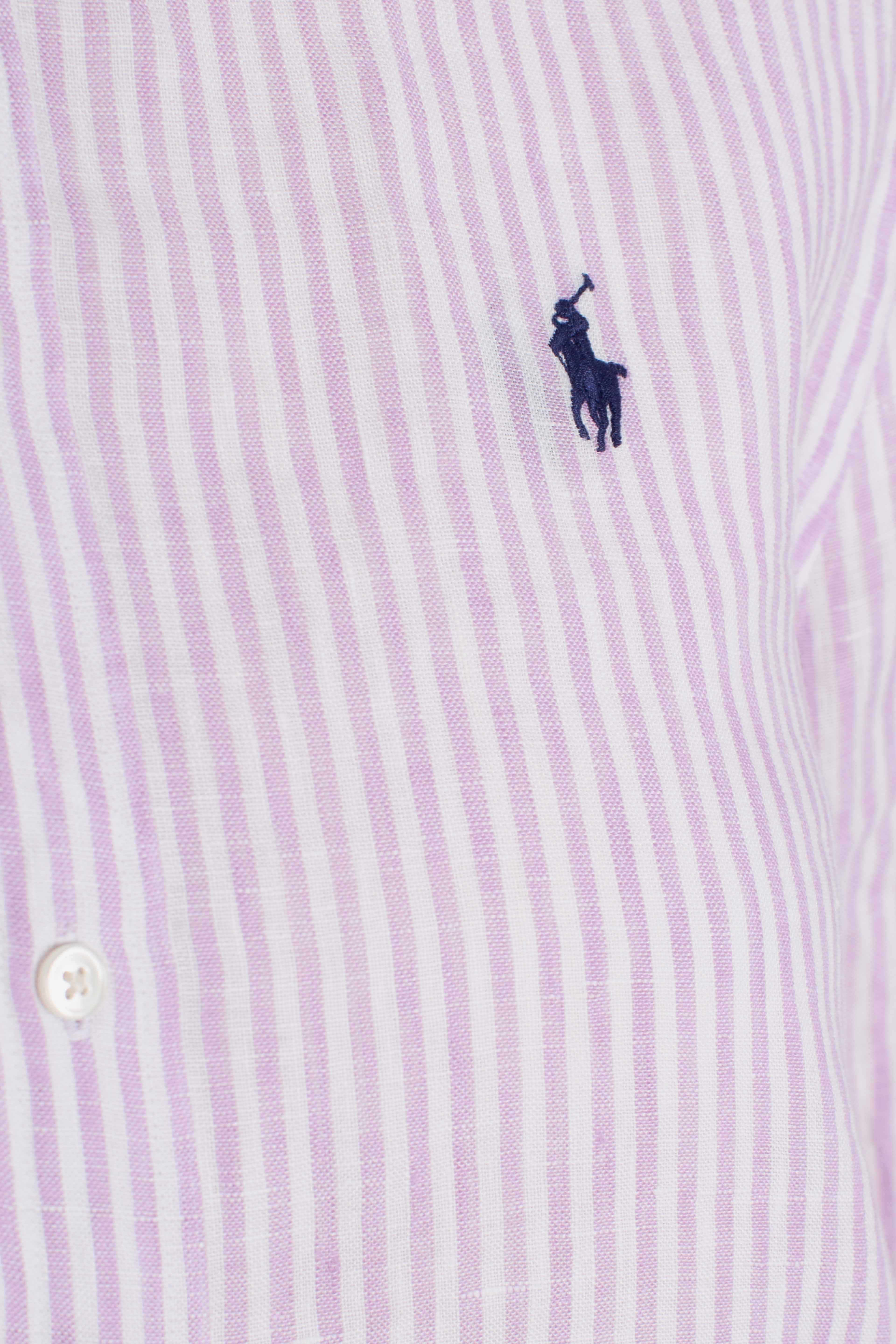 Camicia in lino classic fit a righe white purple