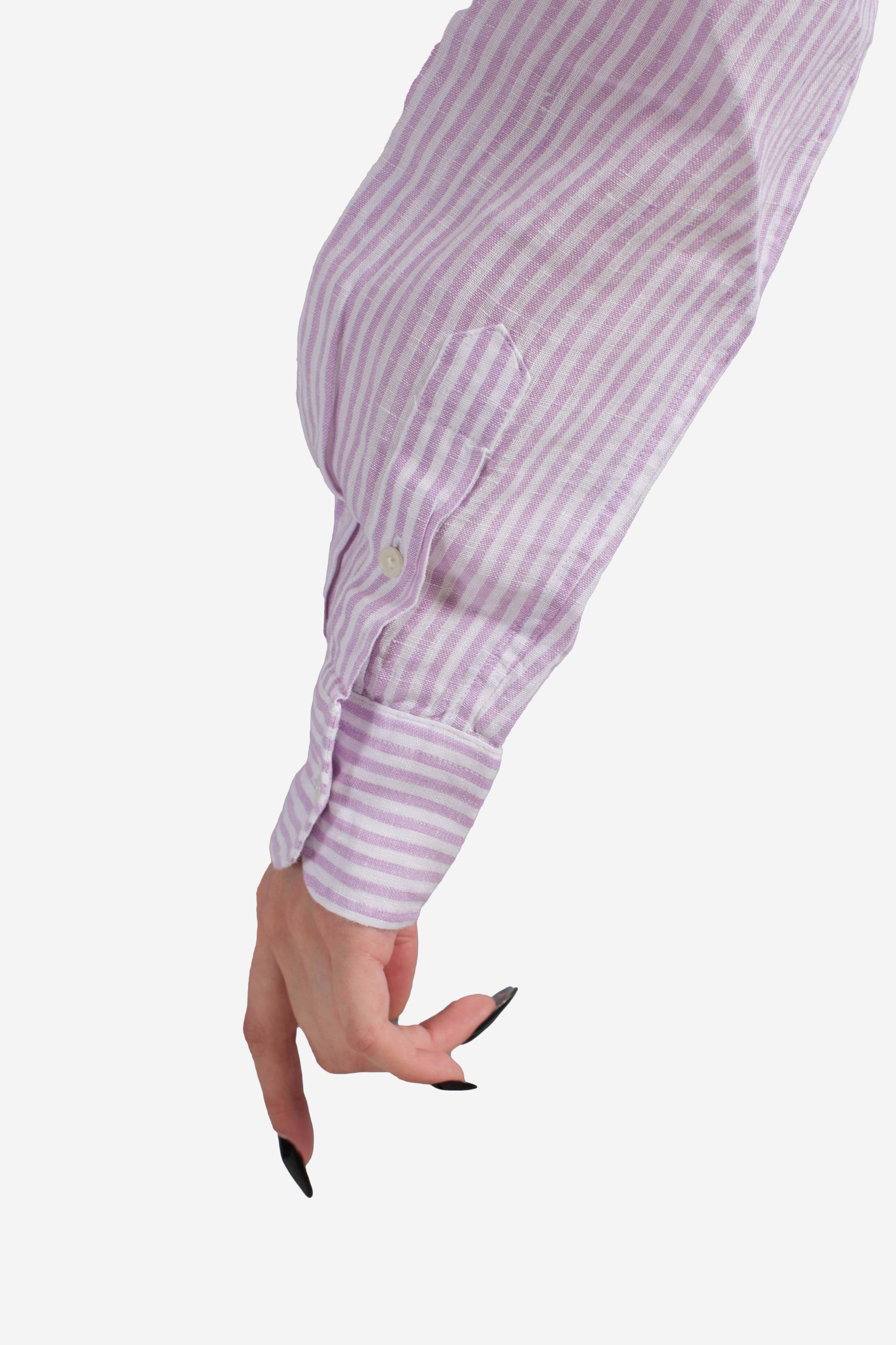 Camicia in lino classic fit a righe white purple