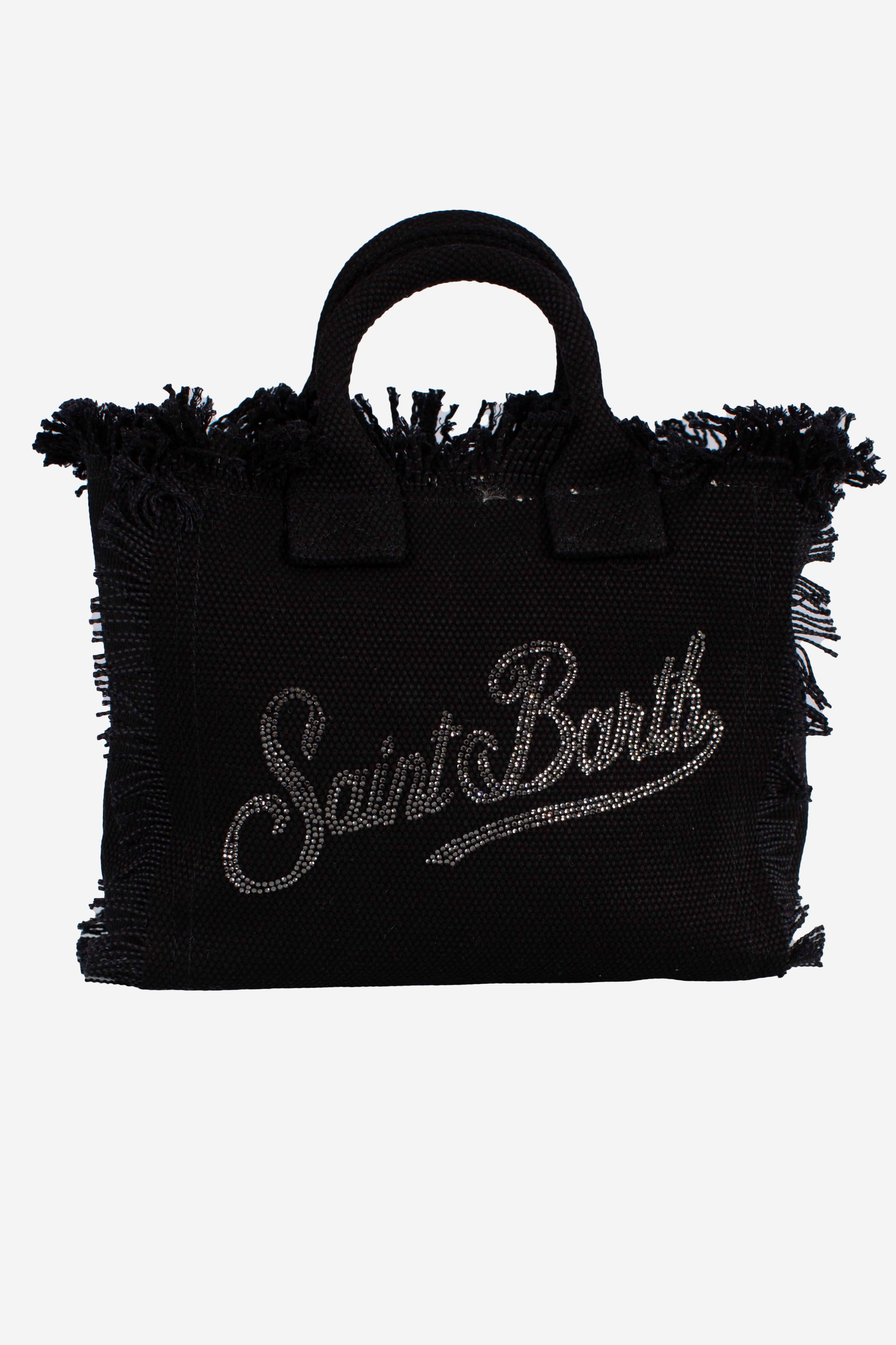 Borsa Vanity mini in canvas black con logo in strass