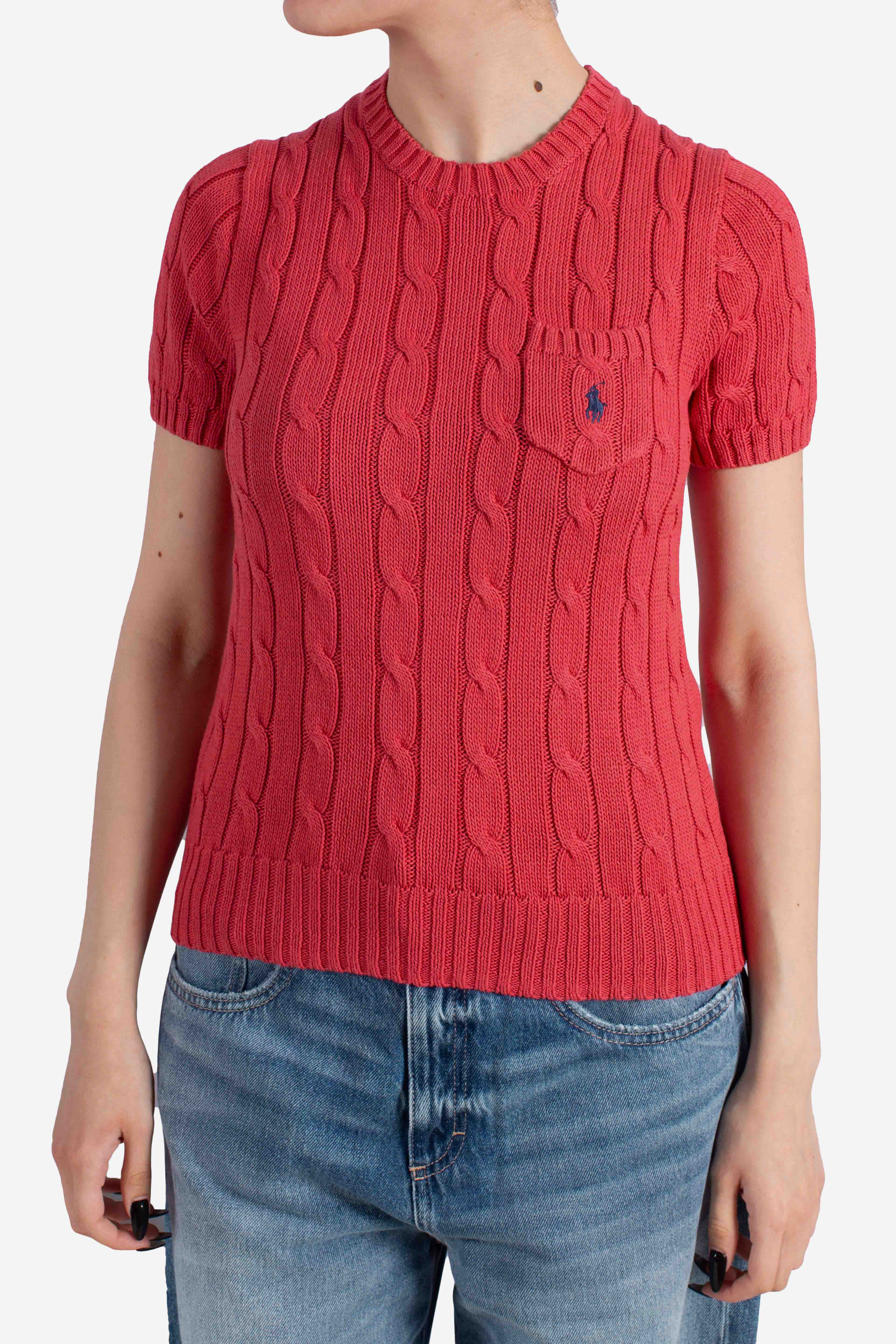 Maglia a maniche corte in cotone a trecce red