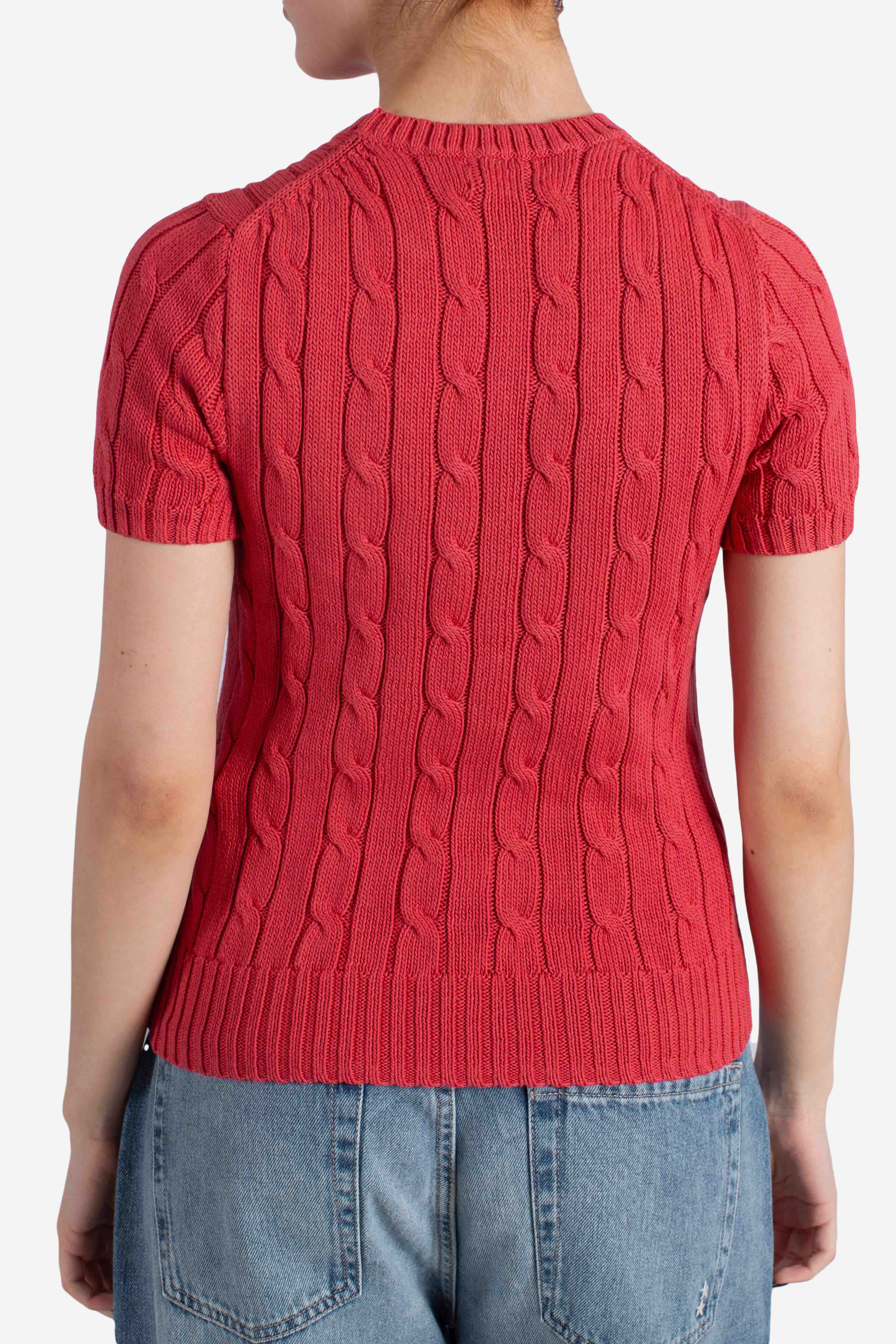 Maglia a maniche corte in cotone a trecce red