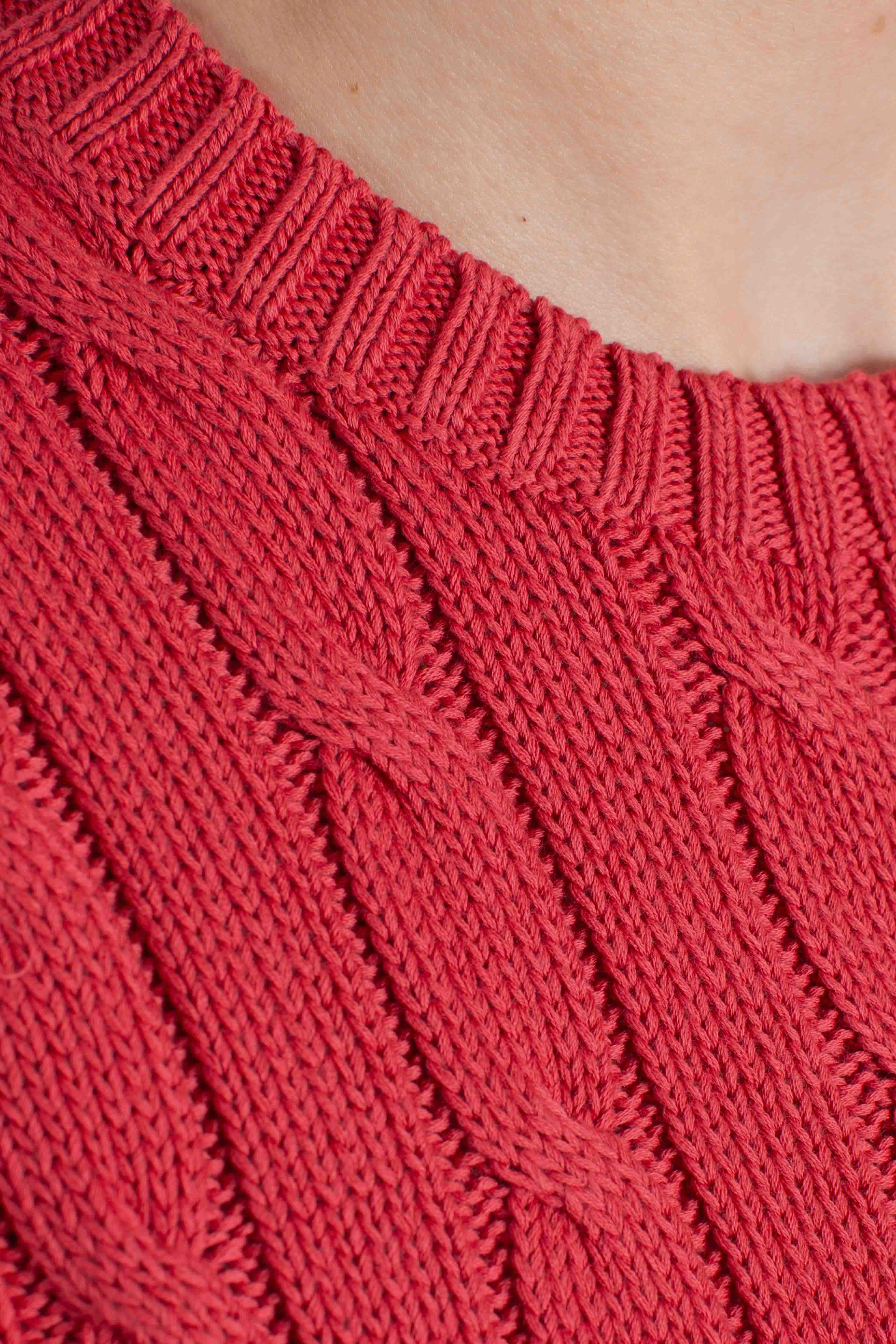 Maglia a maniche corte in cotone a trecce red