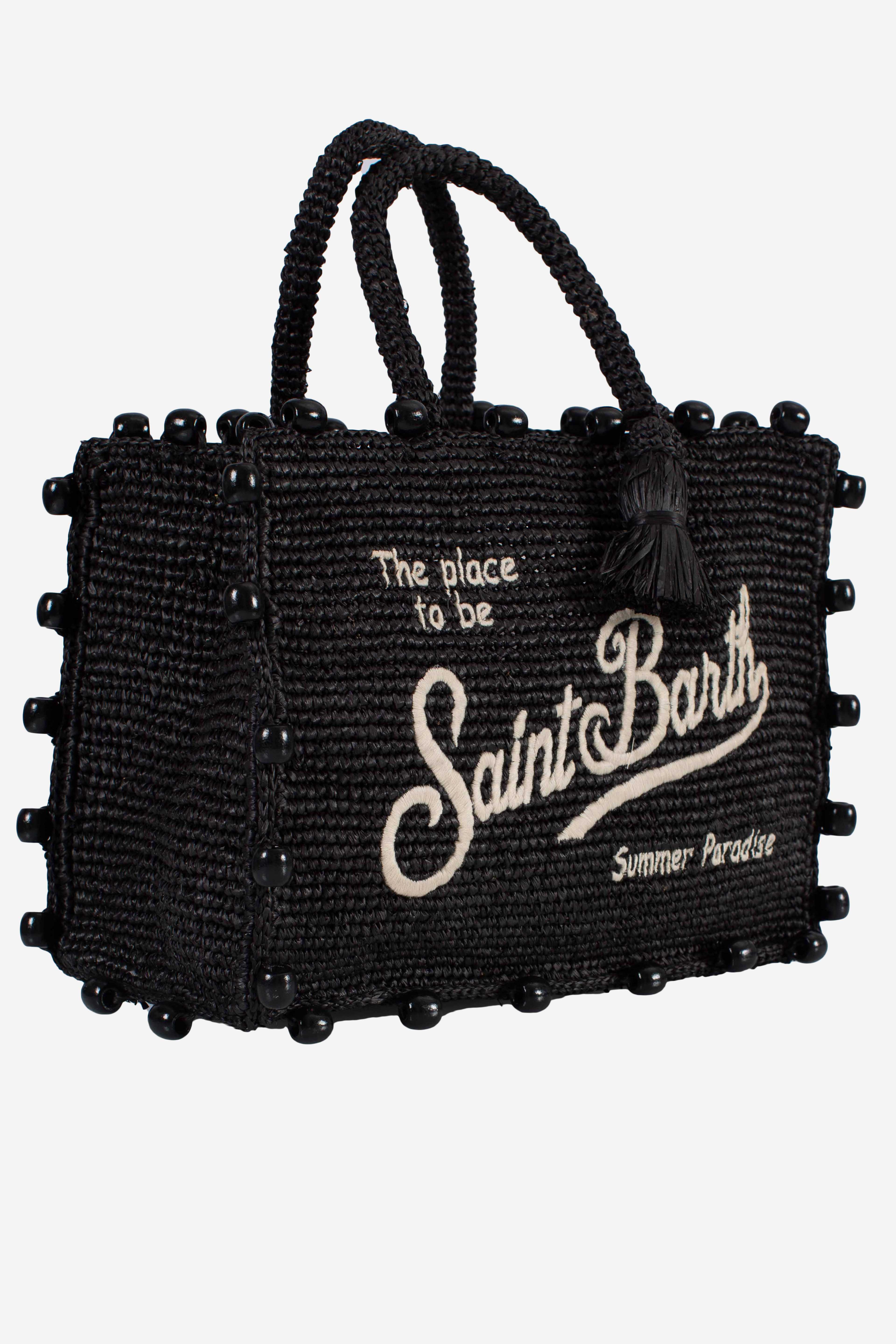 BORSA COLETTE RAFFIA BEADS BLACK