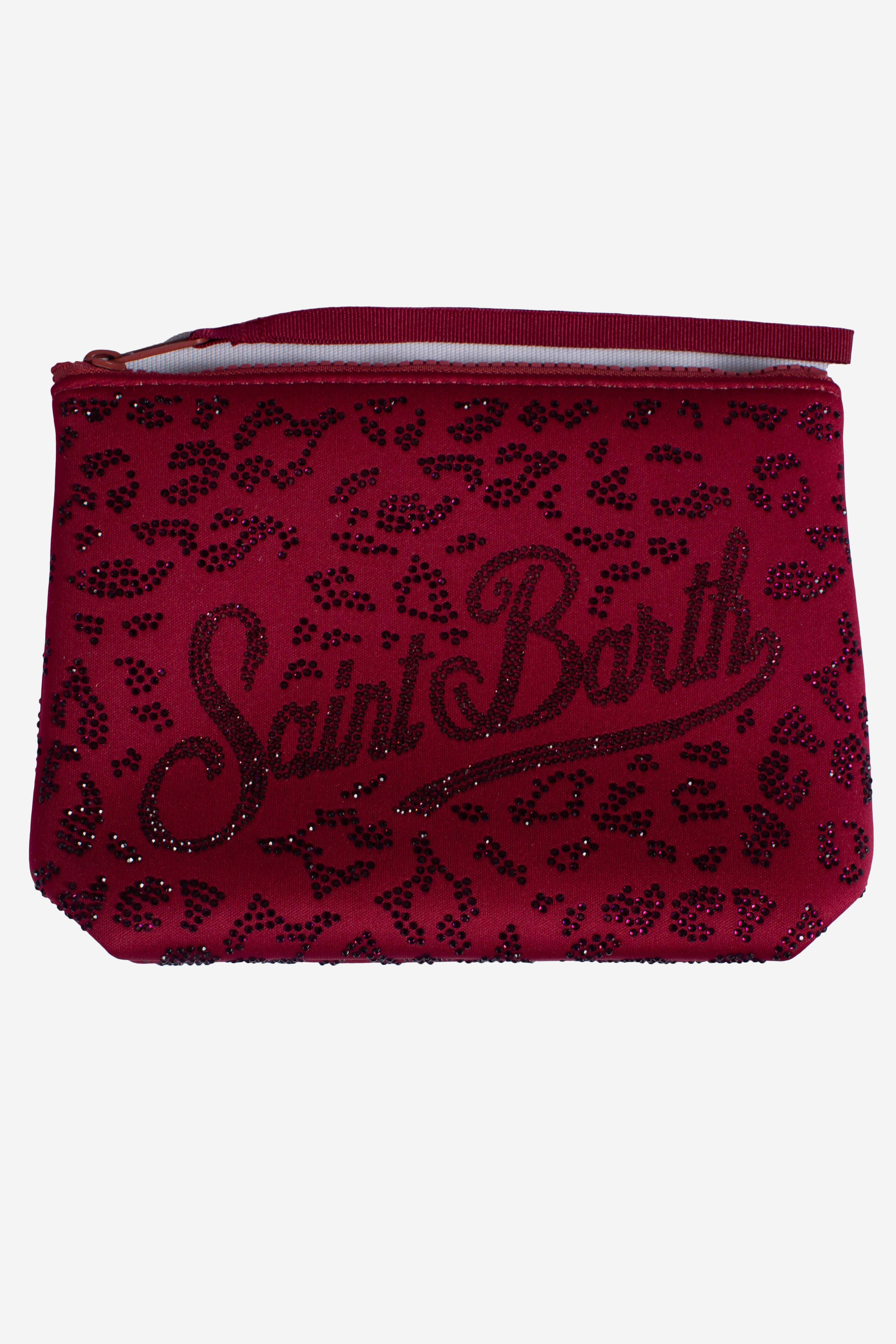 Pochette Aline in scuba con stampa leopardata e strass applicati