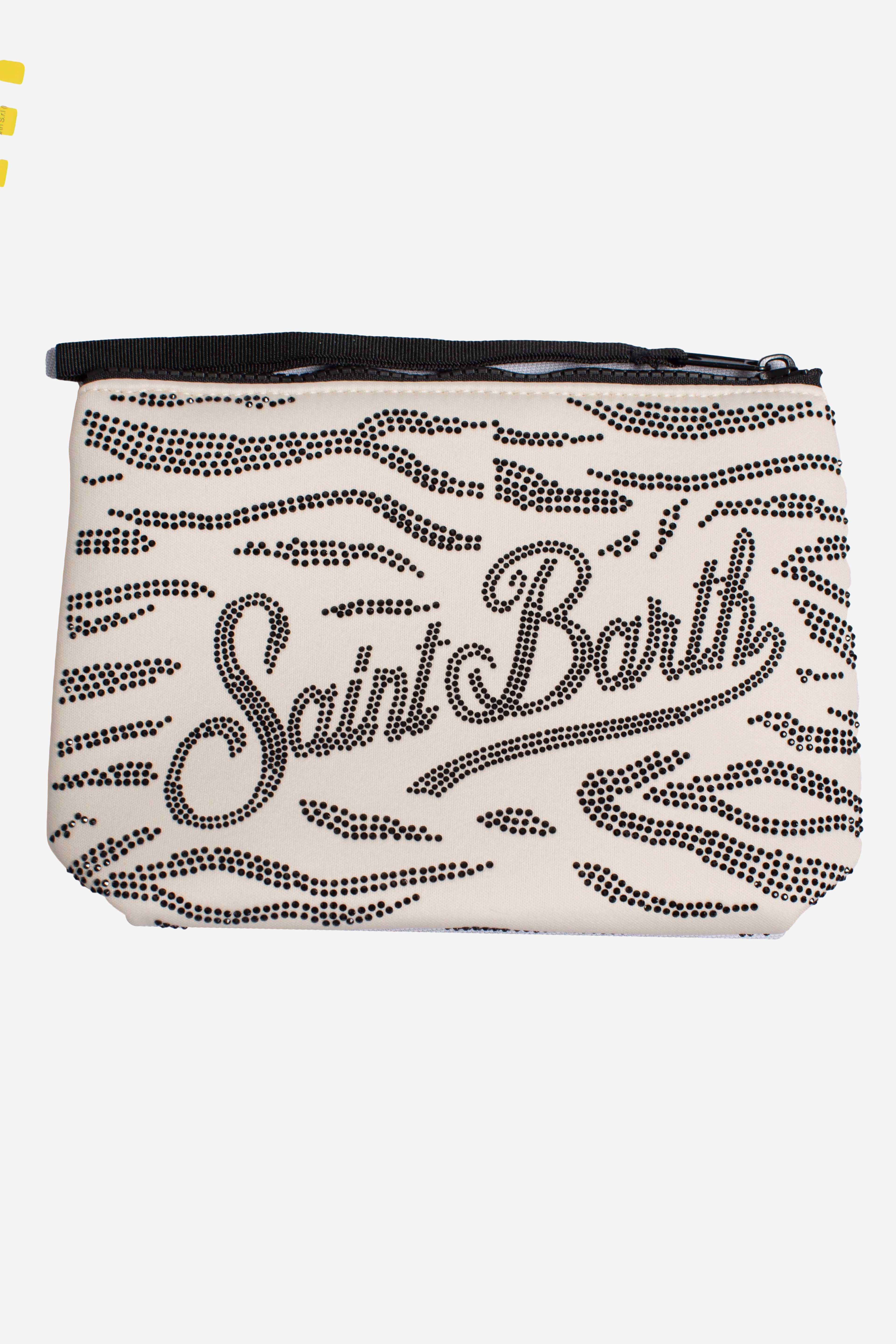 Pochette Aline in scuba con stampa zebrata e strass applicati
