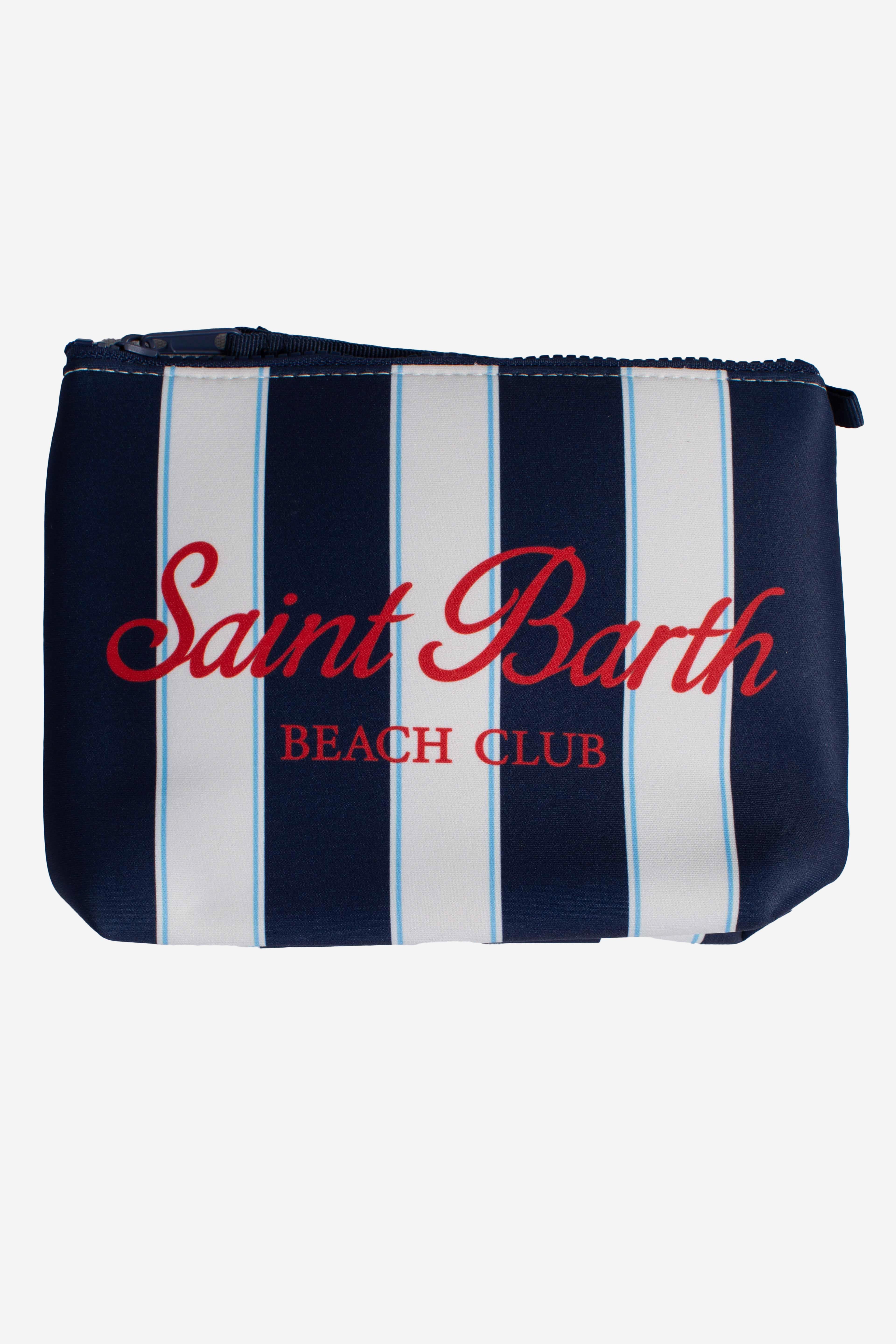 Pochette Aline in scuba a righe blu white e logo Beach Club