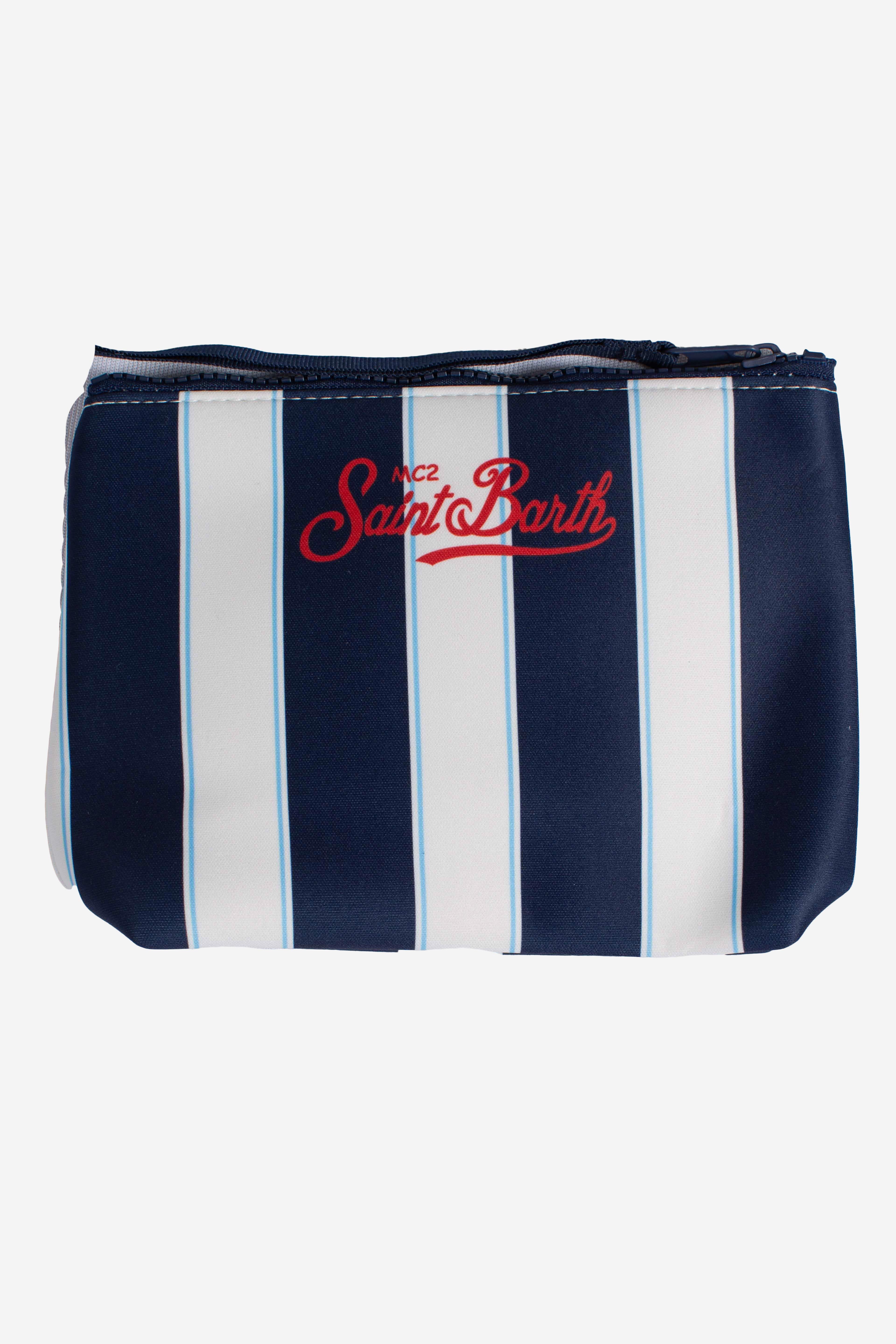 Pochette Aline in scuba a righe blu white e logo Beach Club