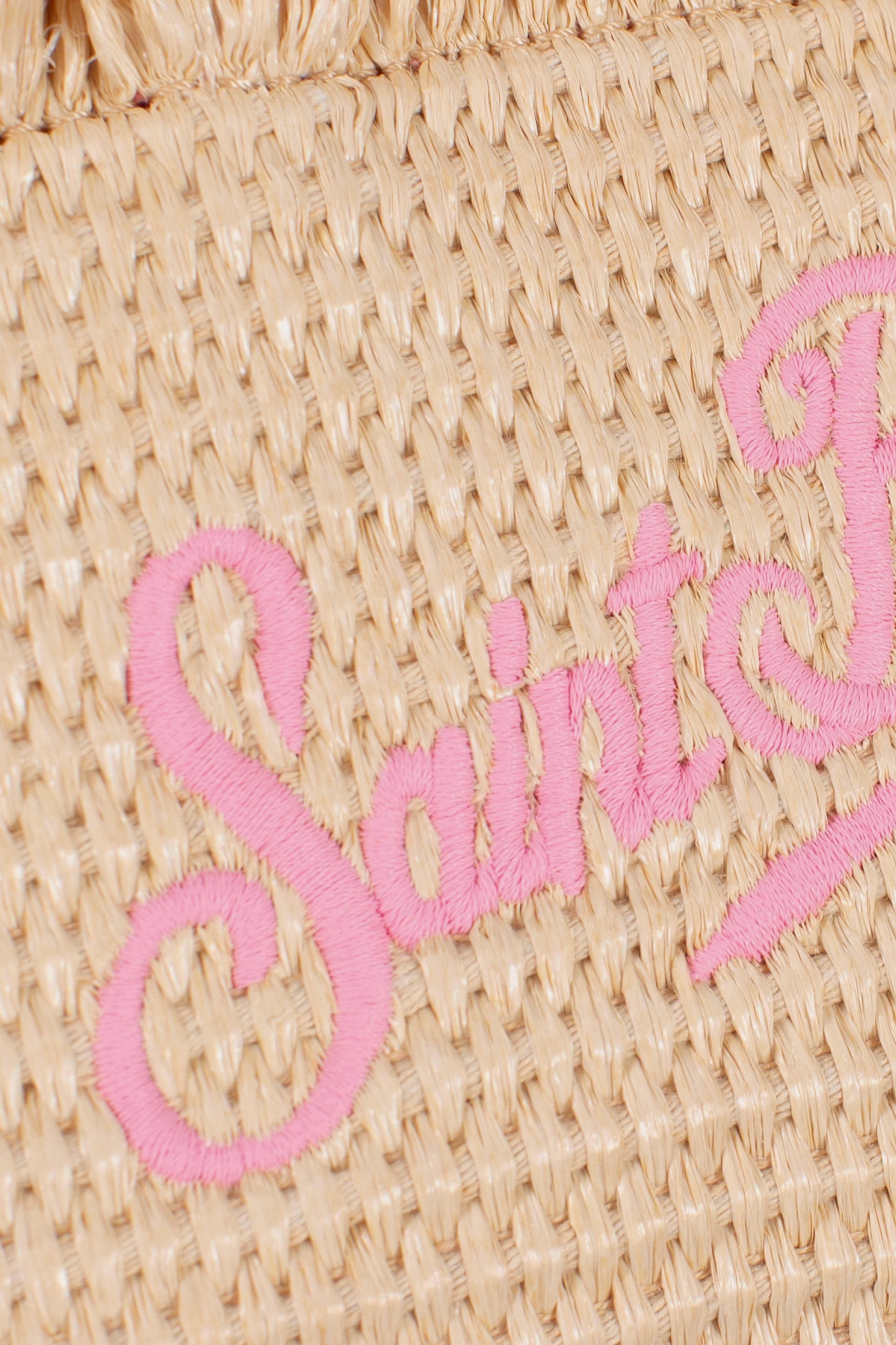 Borsa Vanity micro effetto paglia con dettagli rosa