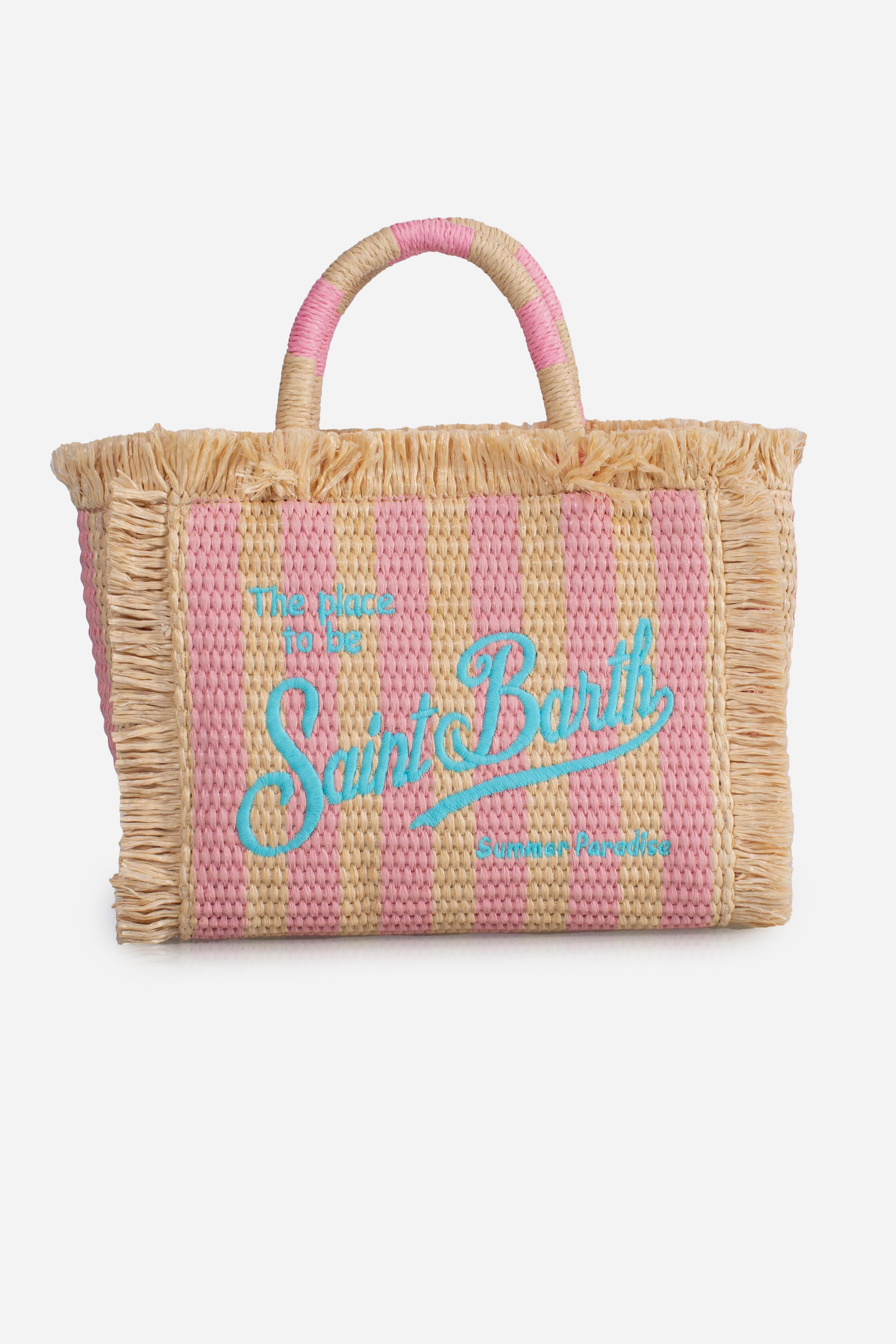 Borsa Mini Vanity effetto paglia con stampa a righe