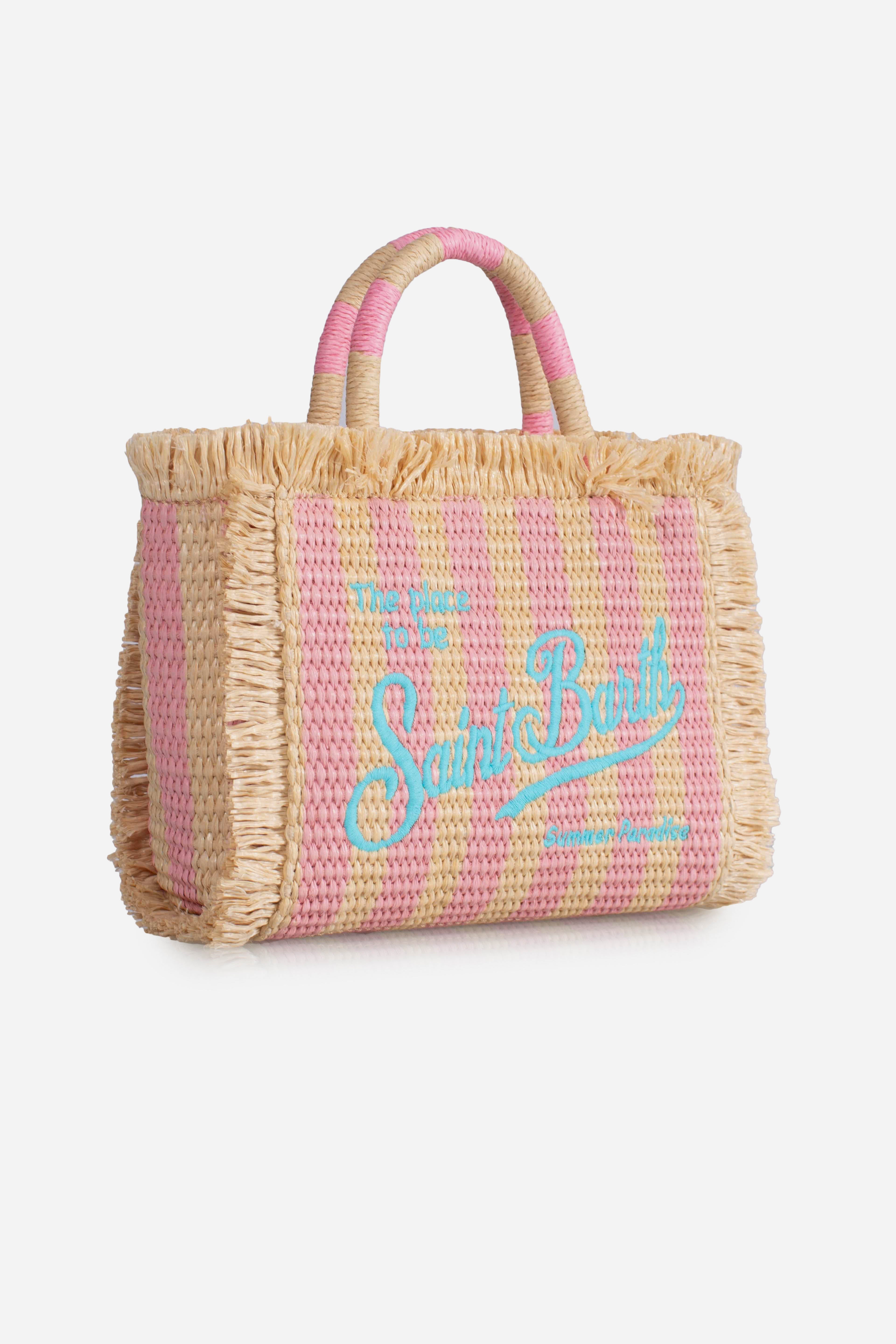 Borsa Mini Vanity effetto paglia con stampa a righe