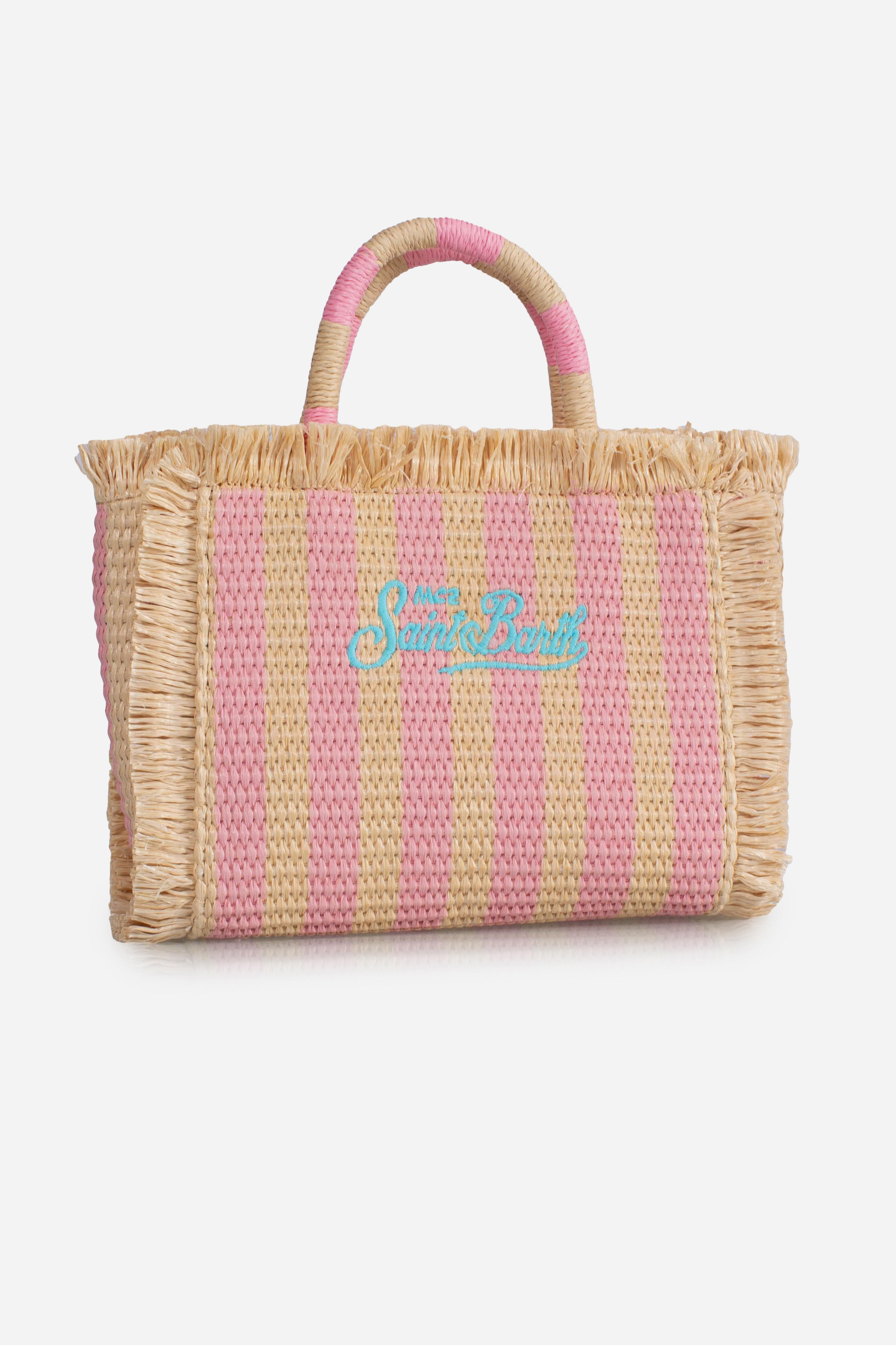 Borsa Mini Vanity effetto paglia con stampa a righe