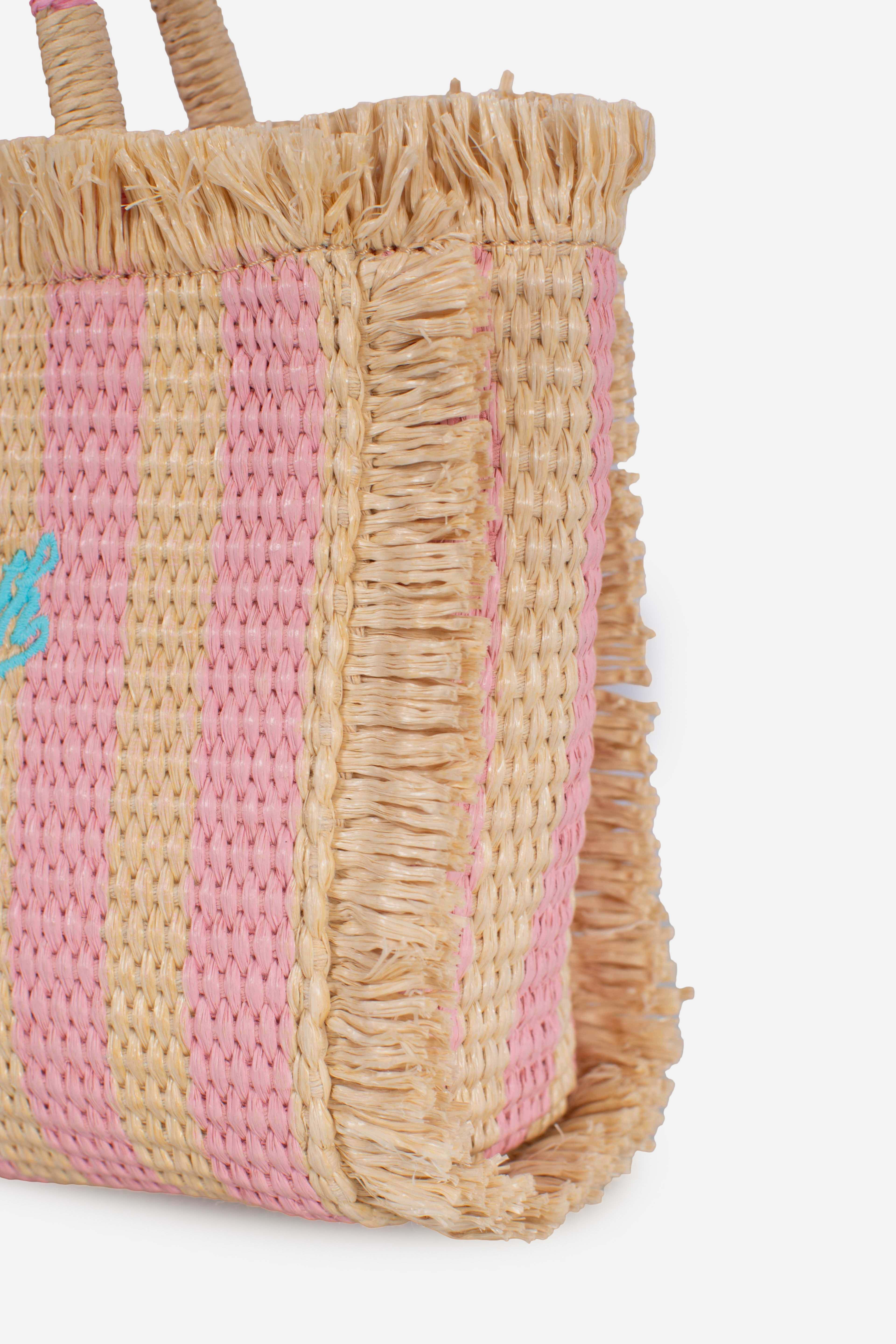 Borsa Mini Vanity effetto paglia con stampa a righe