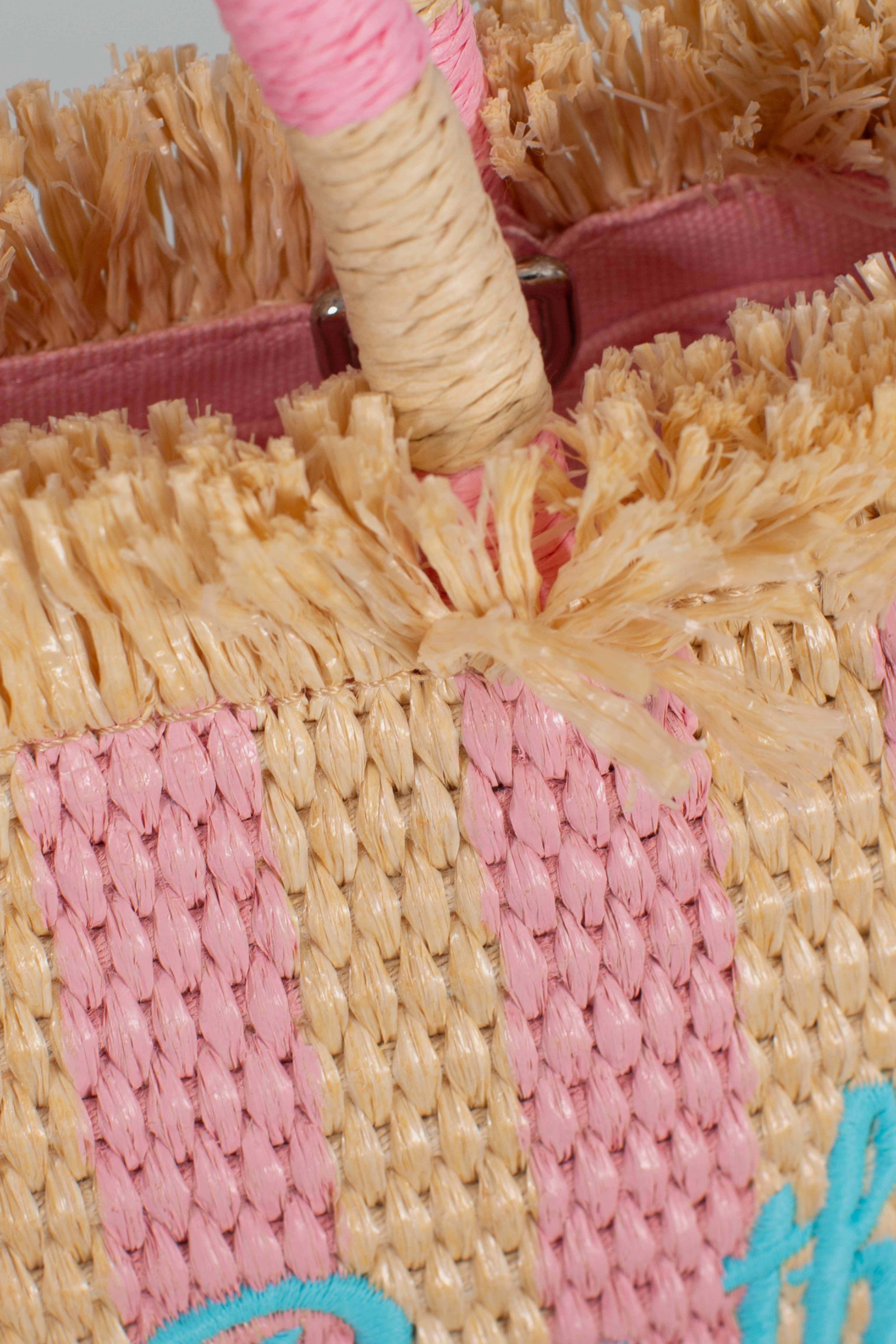 Borsa Mini Vanity effetto paglia con stampa a righe
