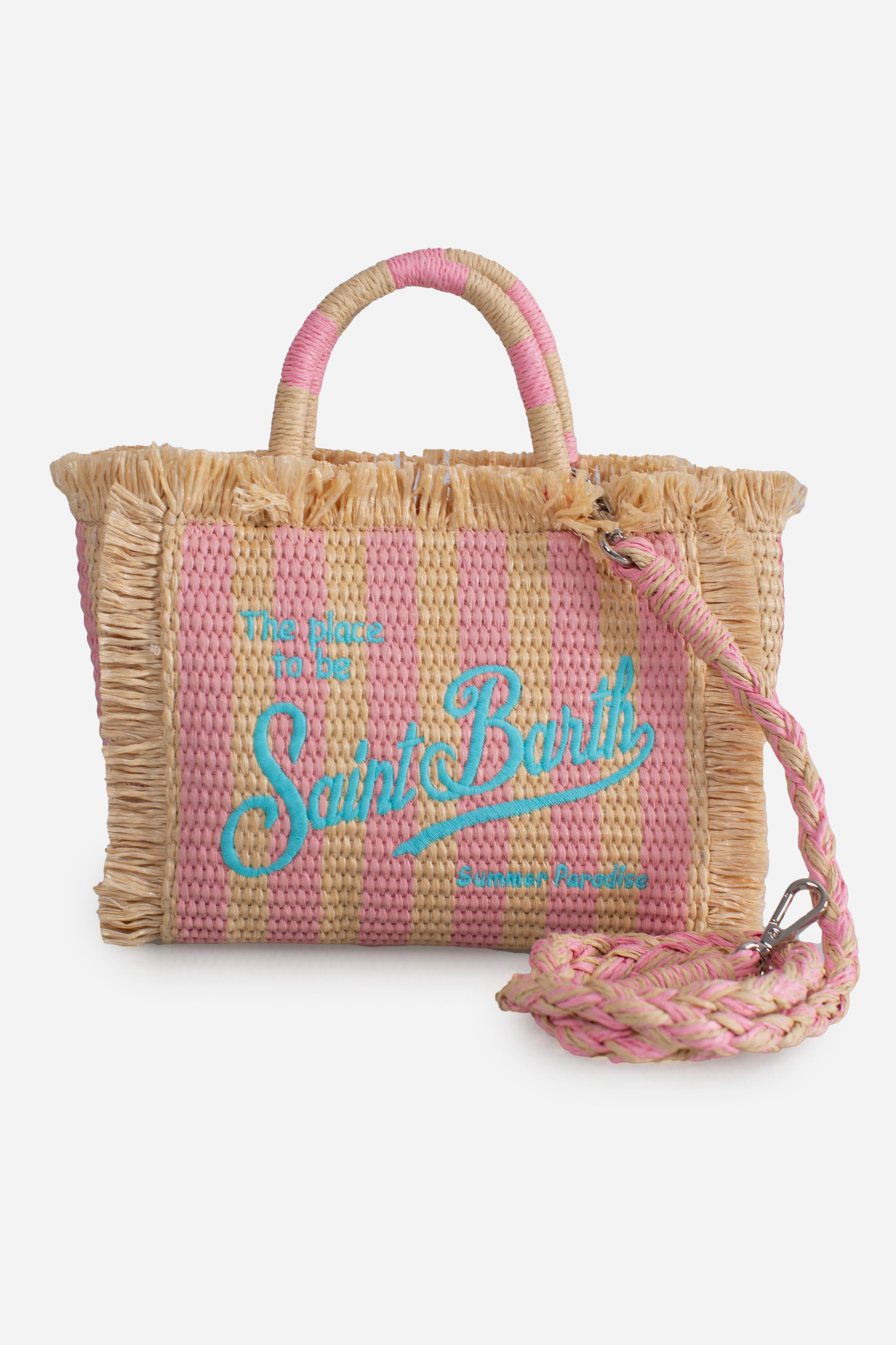 Borsa Mini Vanity effetto paglia con stampa a righe