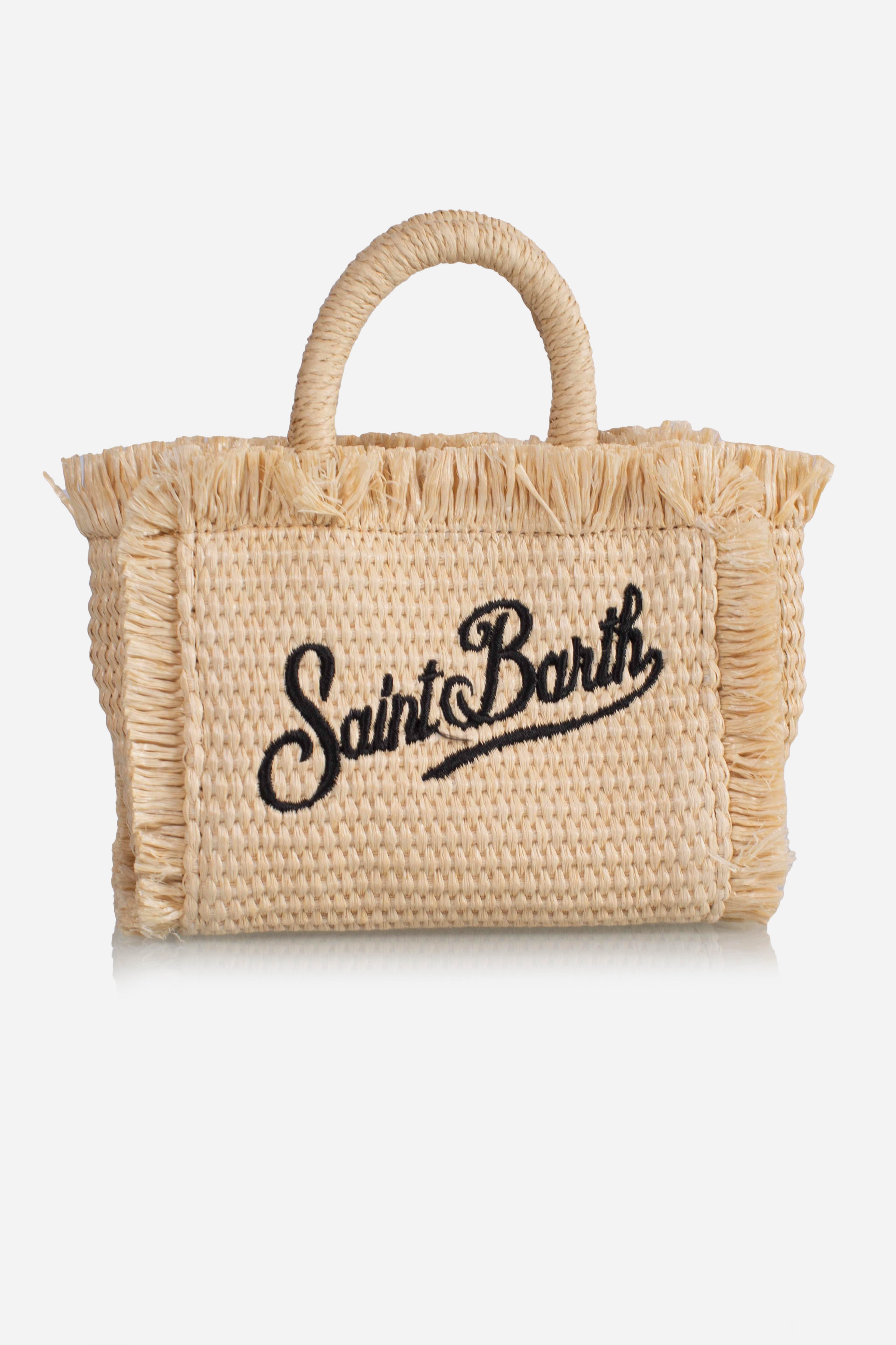 Borsa Vanity micro effetto paglia con dettagli nero