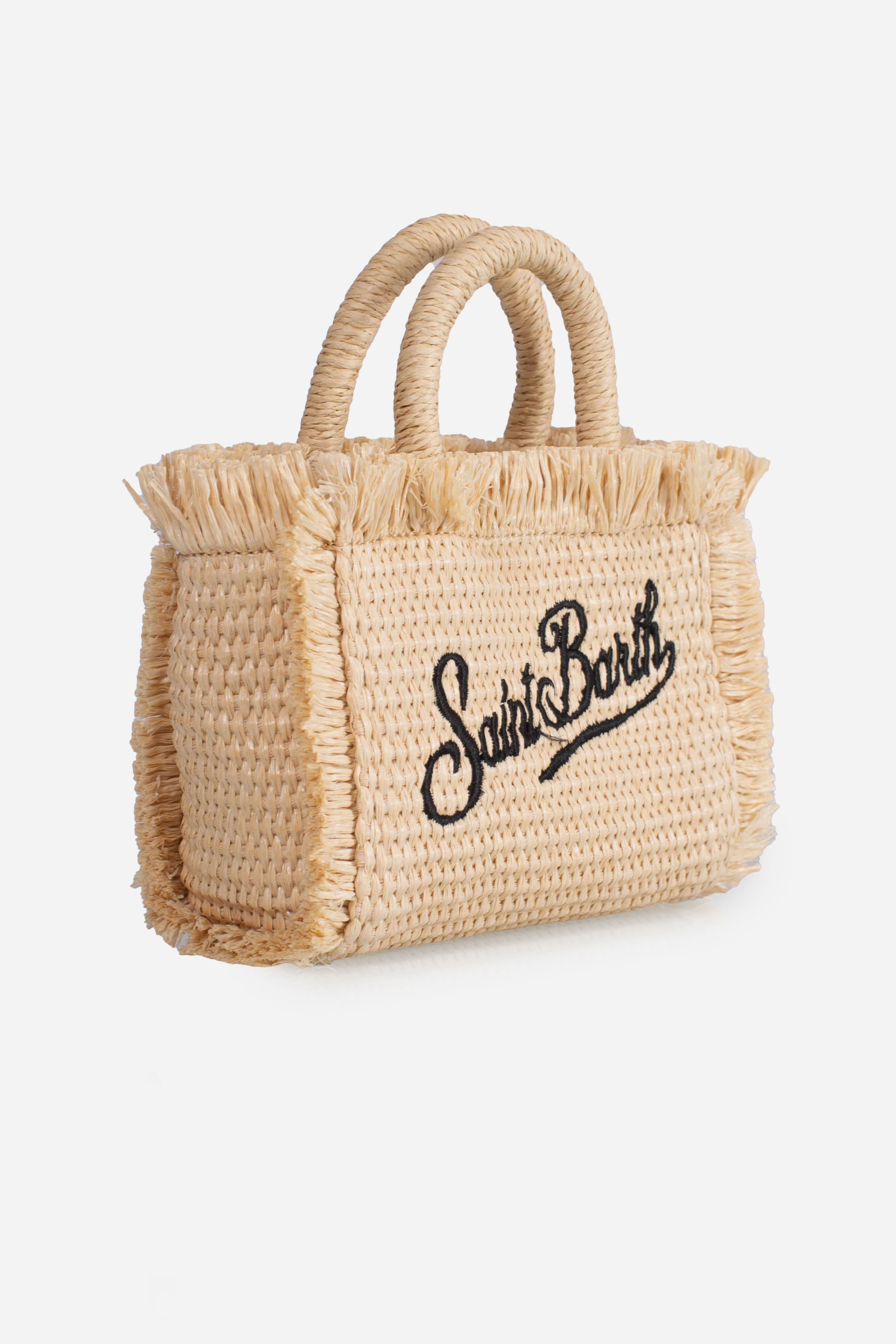 Borsa Vanity micro effetto paglia con dettagli nero