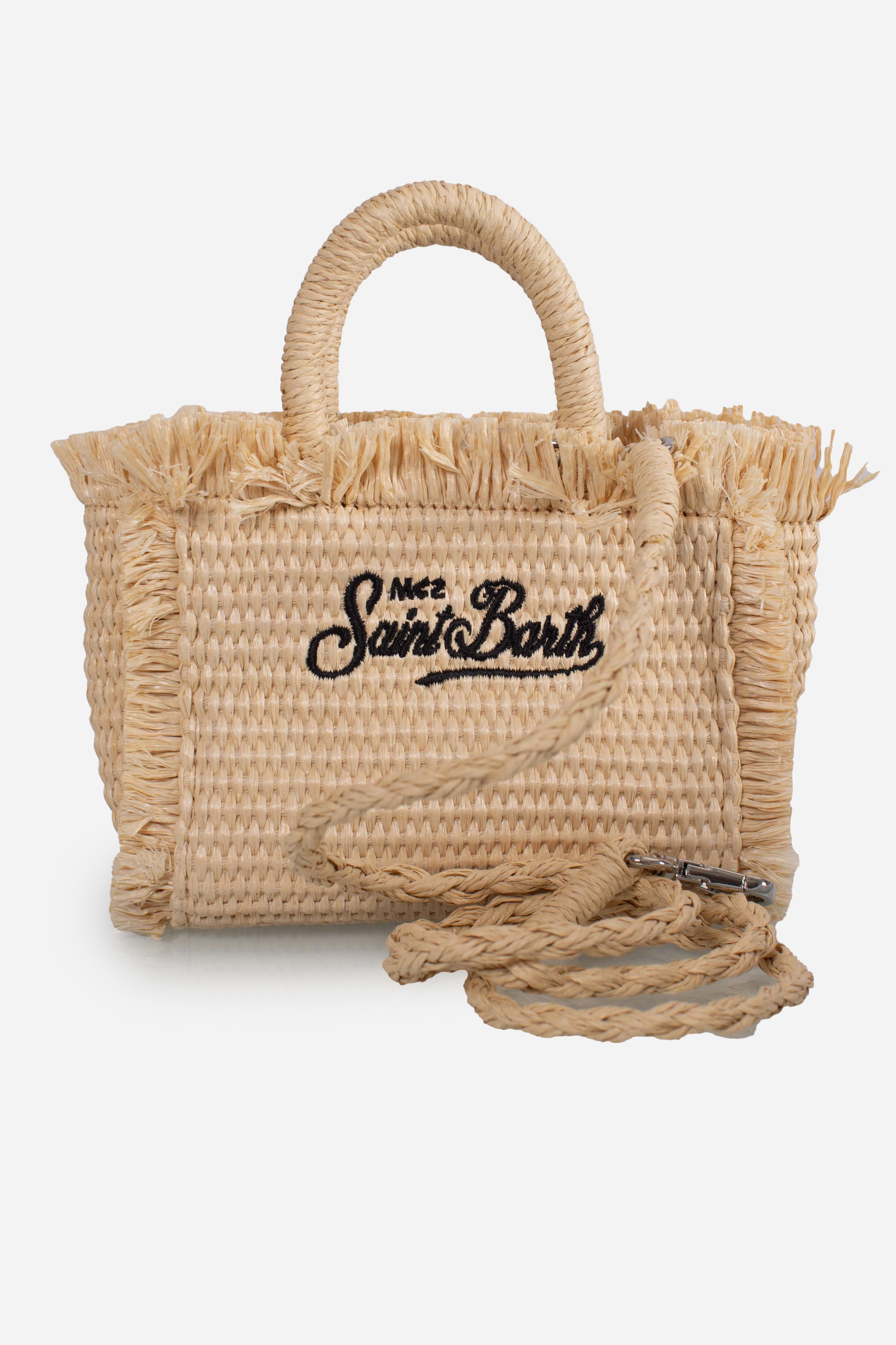 Borsa Vanity micro effetto paglia con dettagli nero
