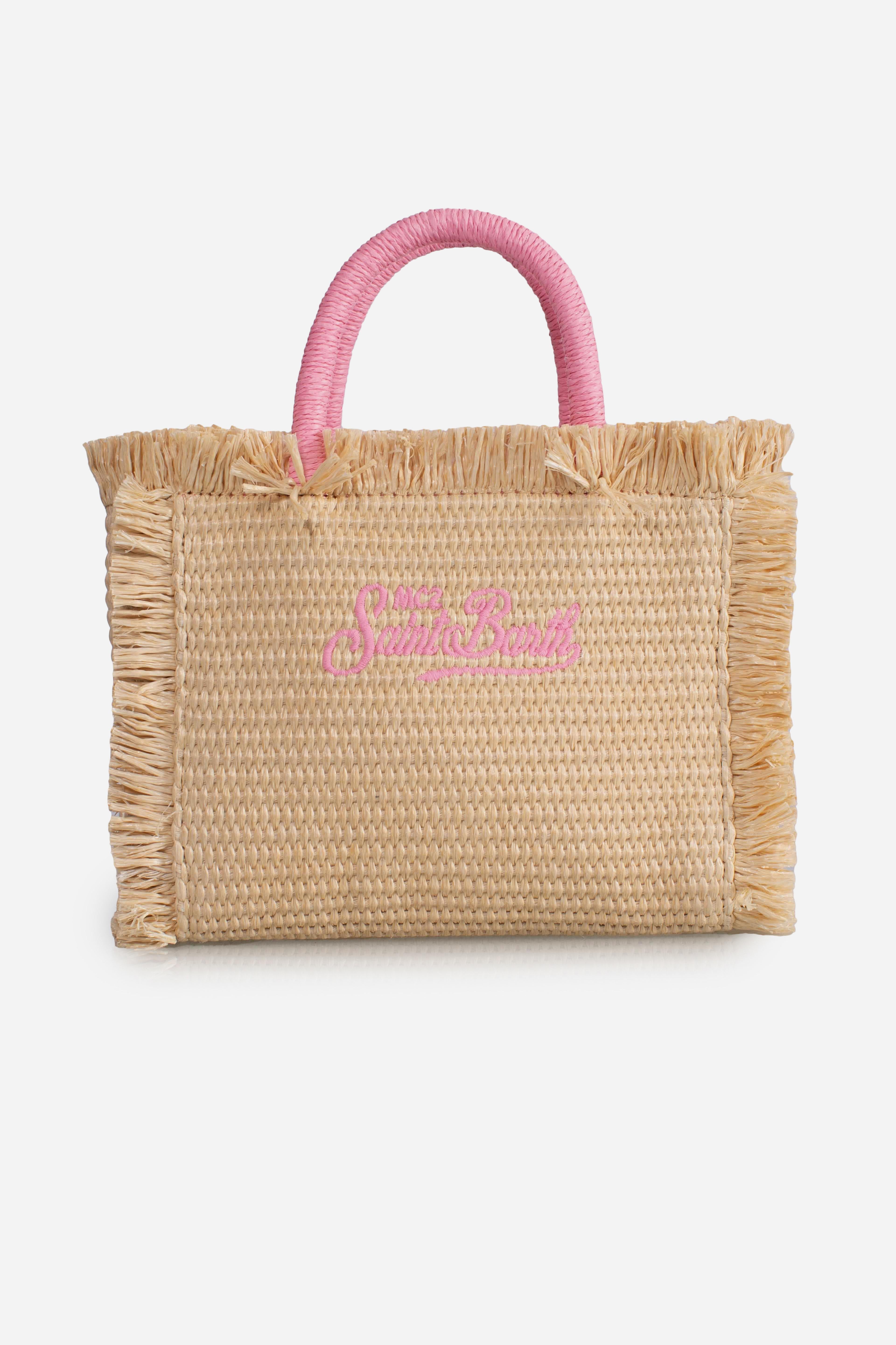 Borsa Mini Vanity beige effetto paglia