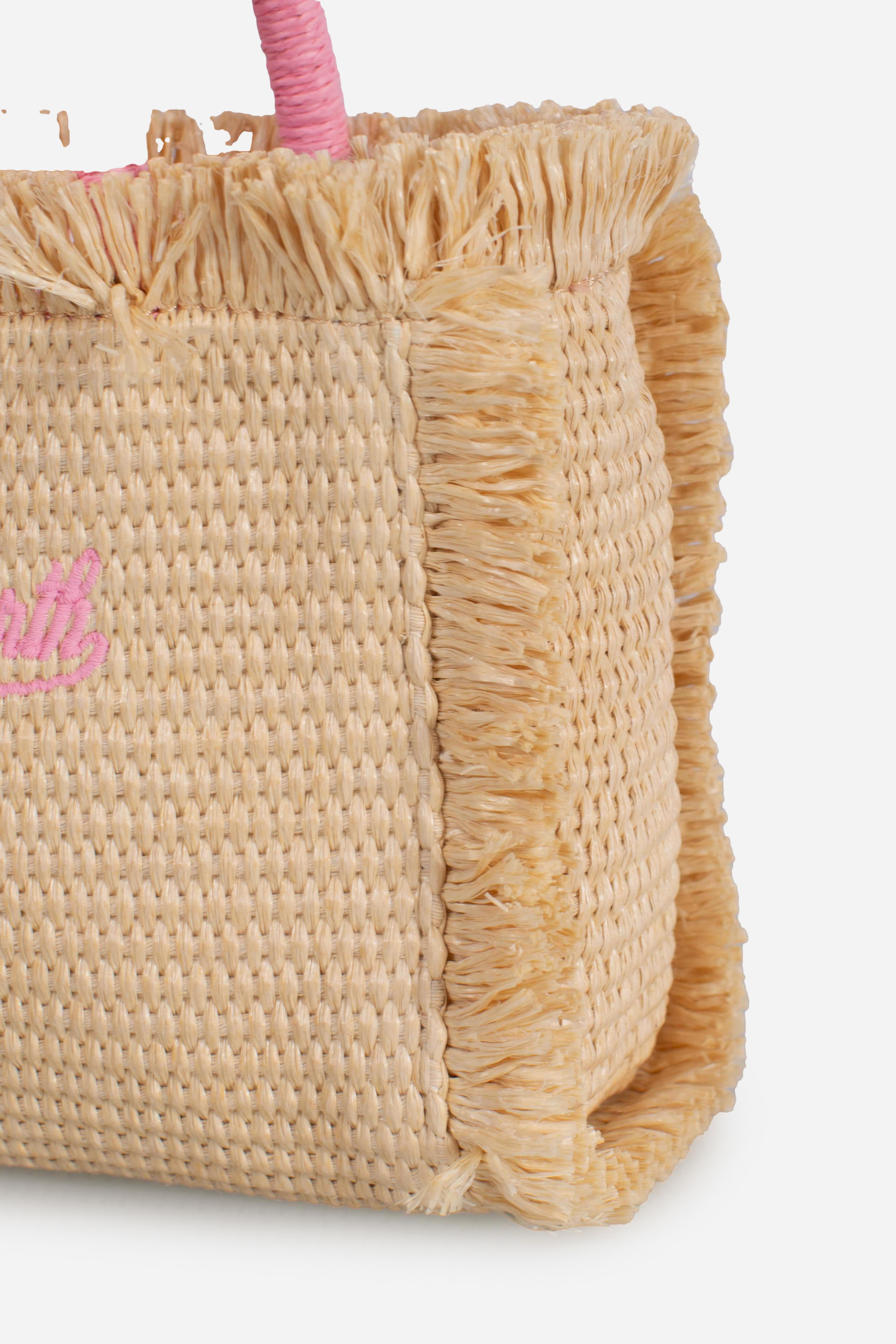 Borsa Mini Vanity beige effetto paglia