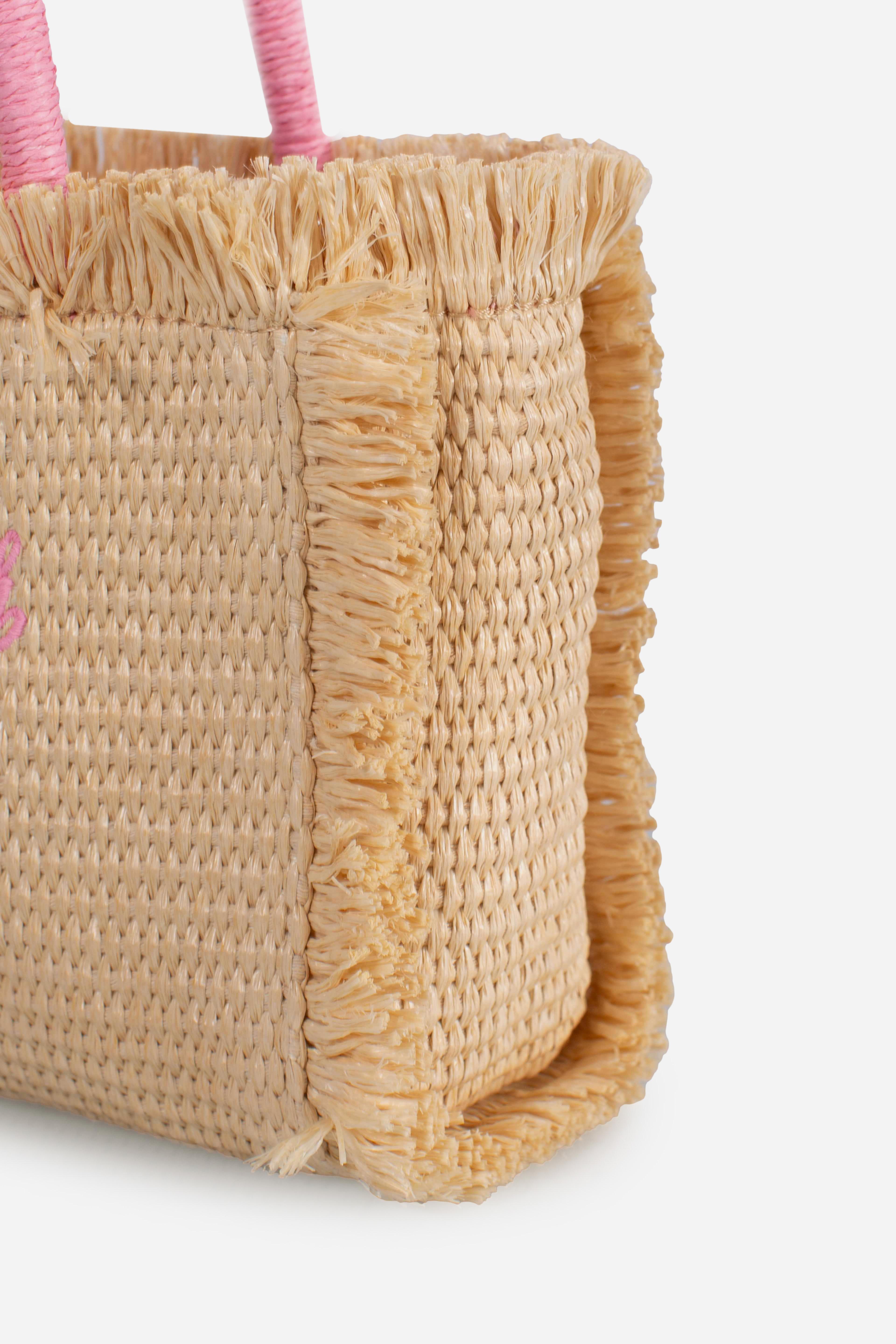 Borsa Mini Vanity beige effetto paglia