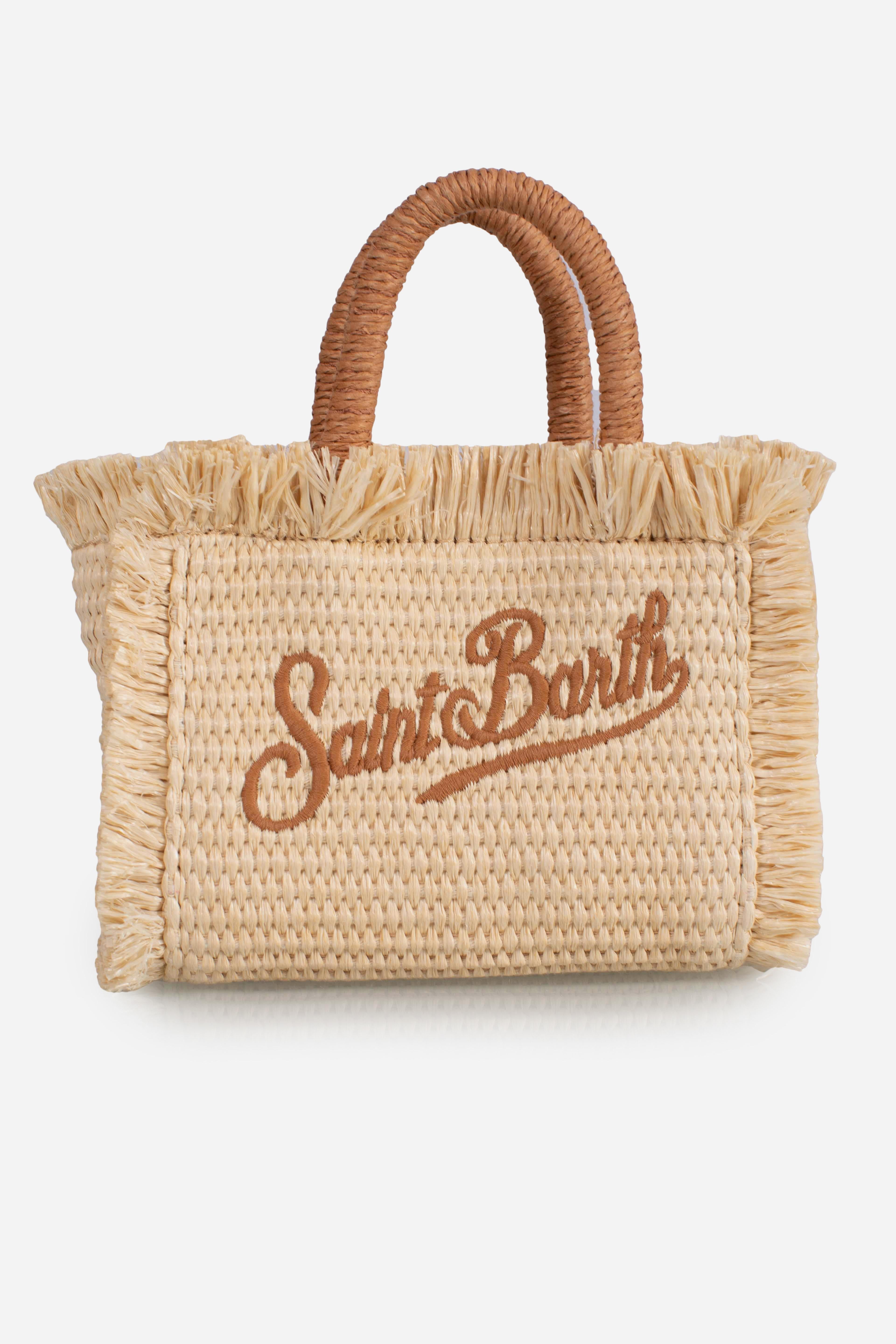 Borsa Vanity micro effetto paglia con dettagli beige