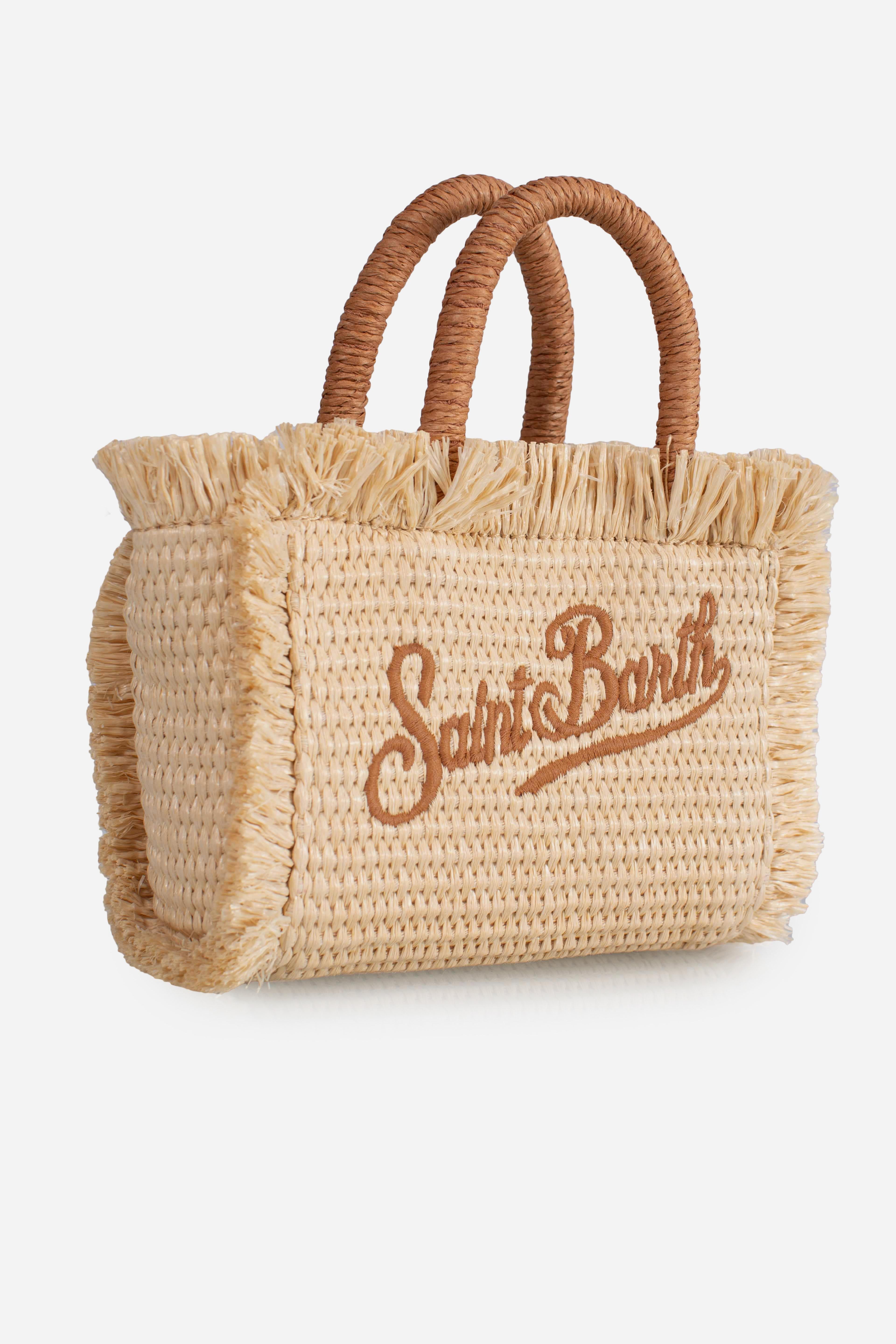 Borsa Vanity micro effetto paglia con dettagli beige