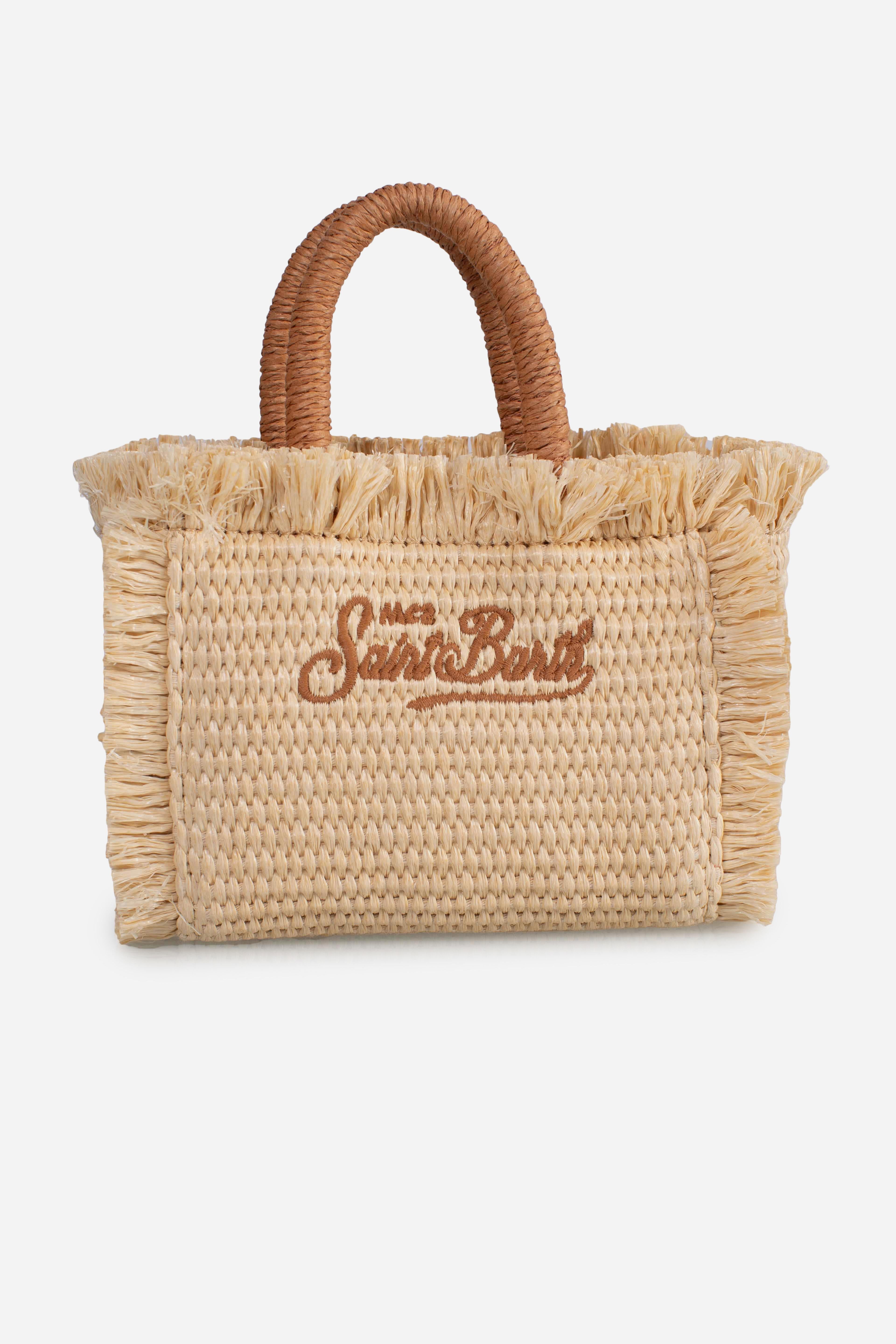 Borsa Vanity micro effetto paglia con dettagli beige
