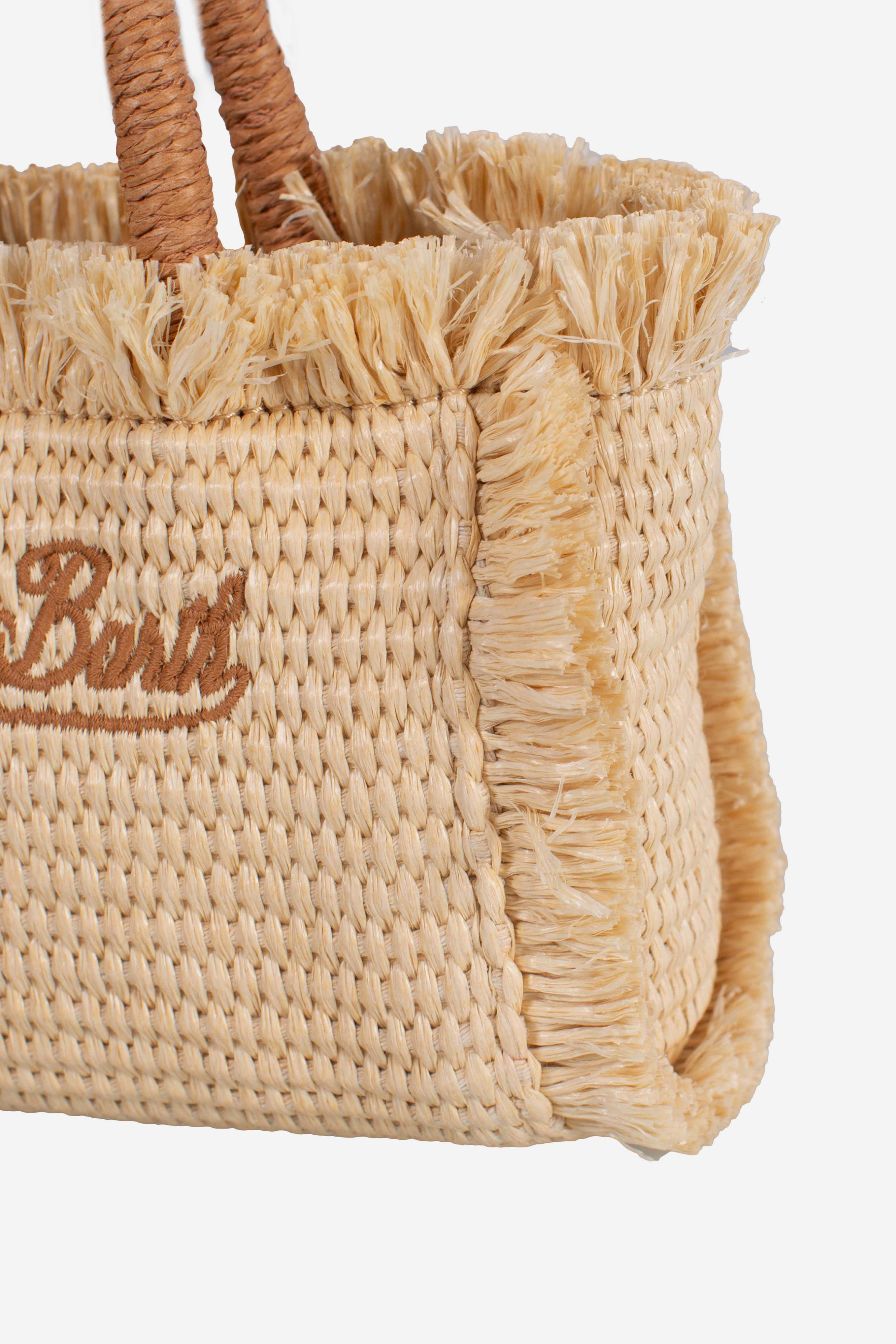 Borsa Vanity micro effetto paglia con dettagli beige