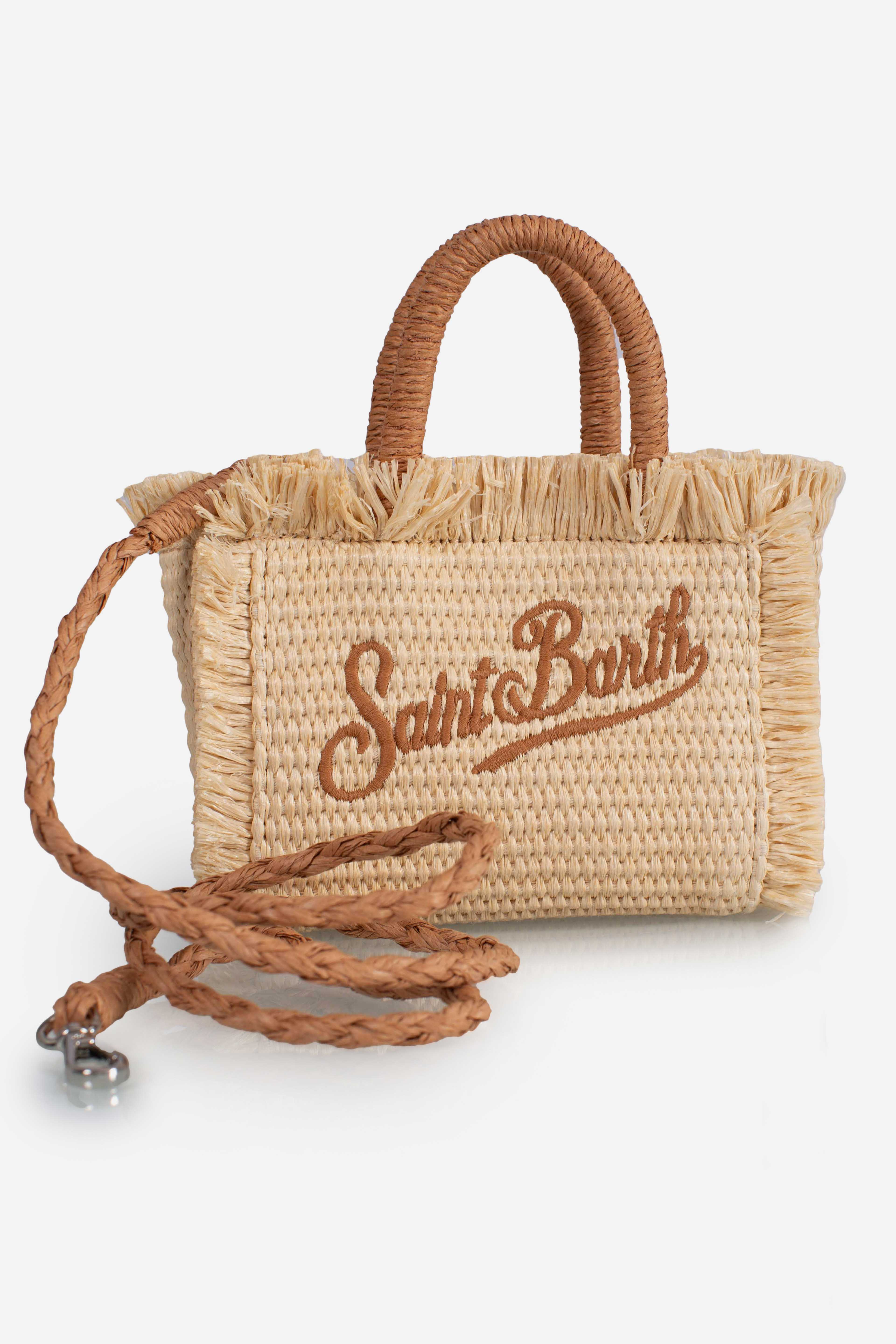 Borsa Vanity micro effetto paglia con dettagli beige