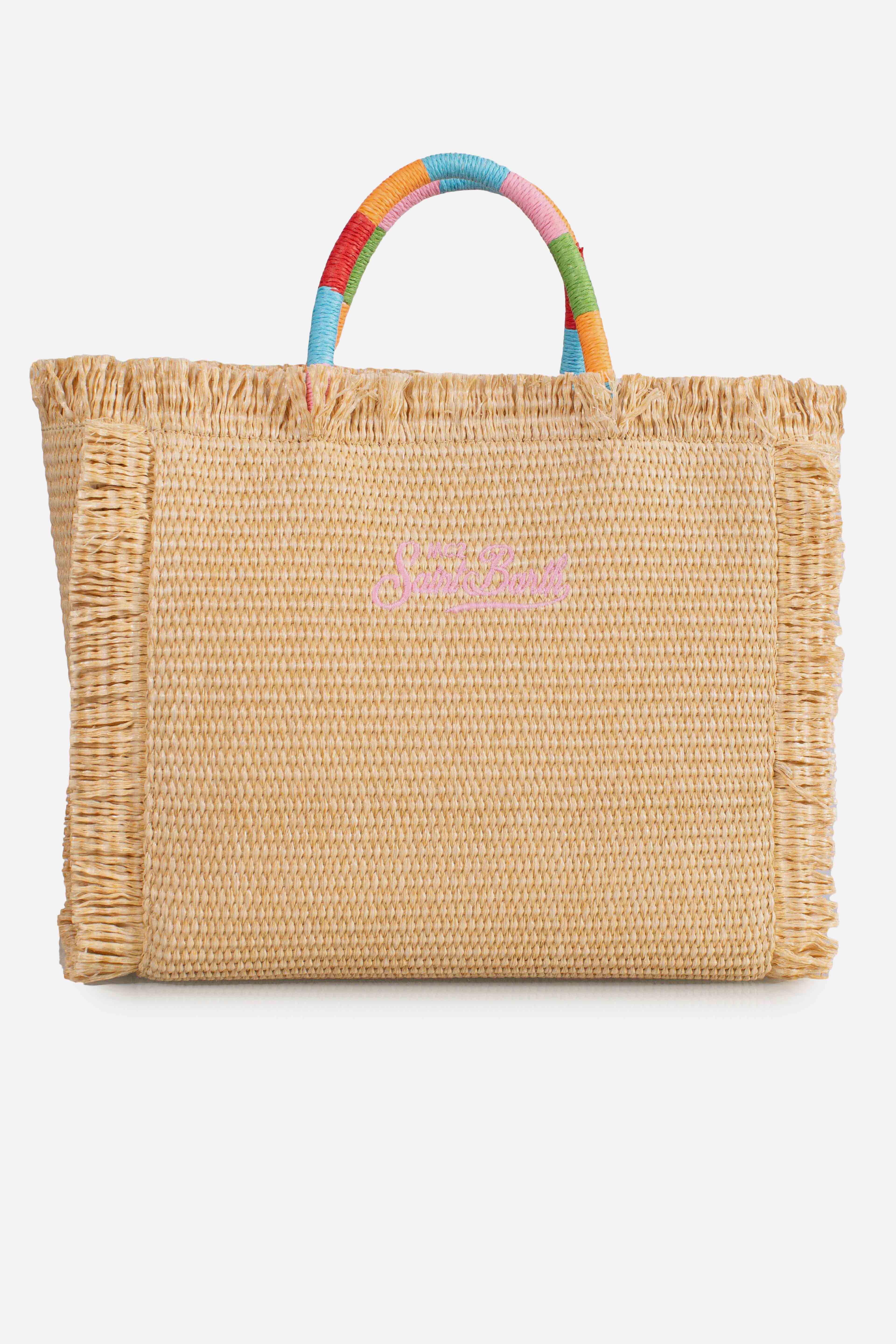 Borsa Colette effetto paglia con logo ricamato multicolore