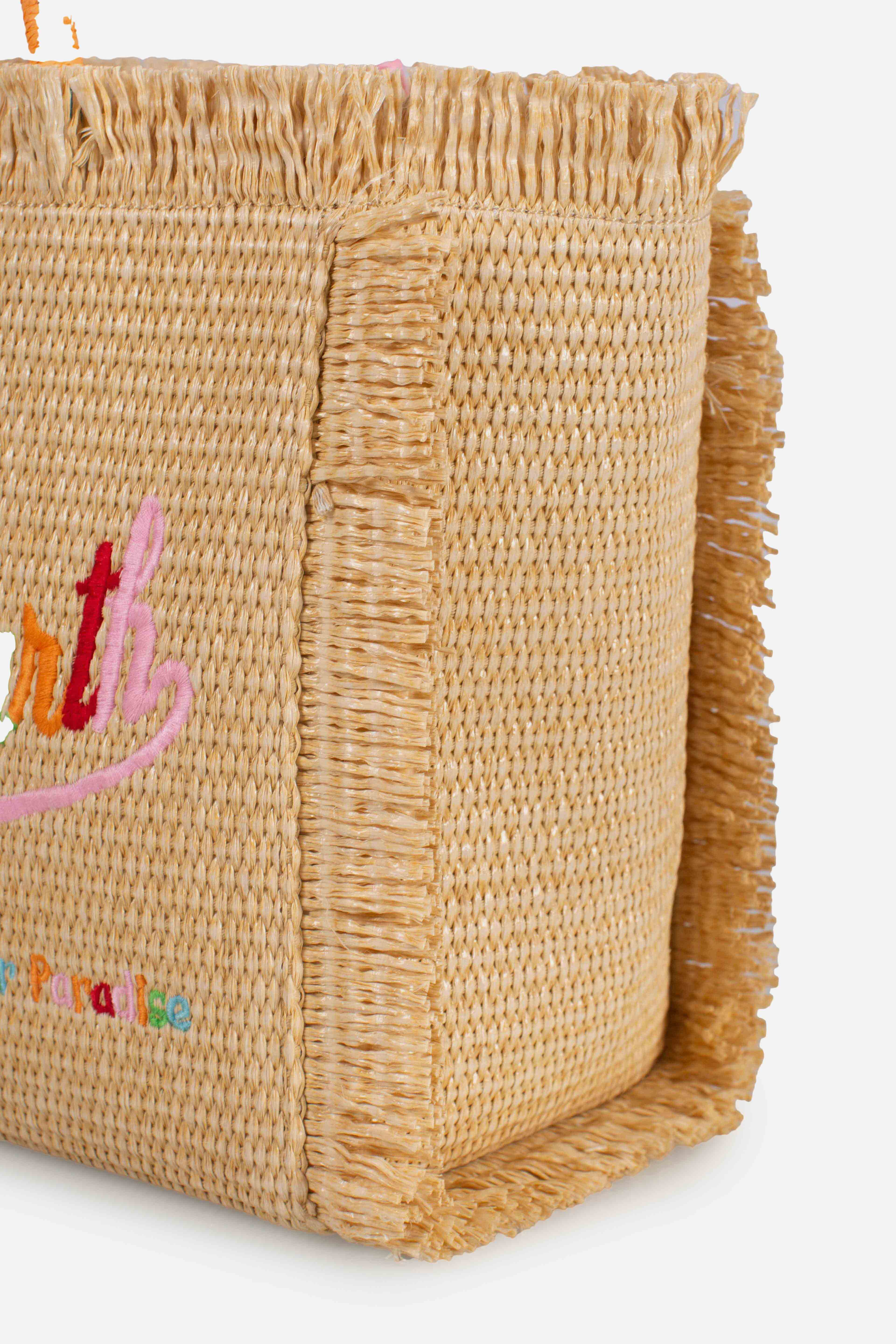 Borsa Colette effetto paglia con logo ricamato multicolore