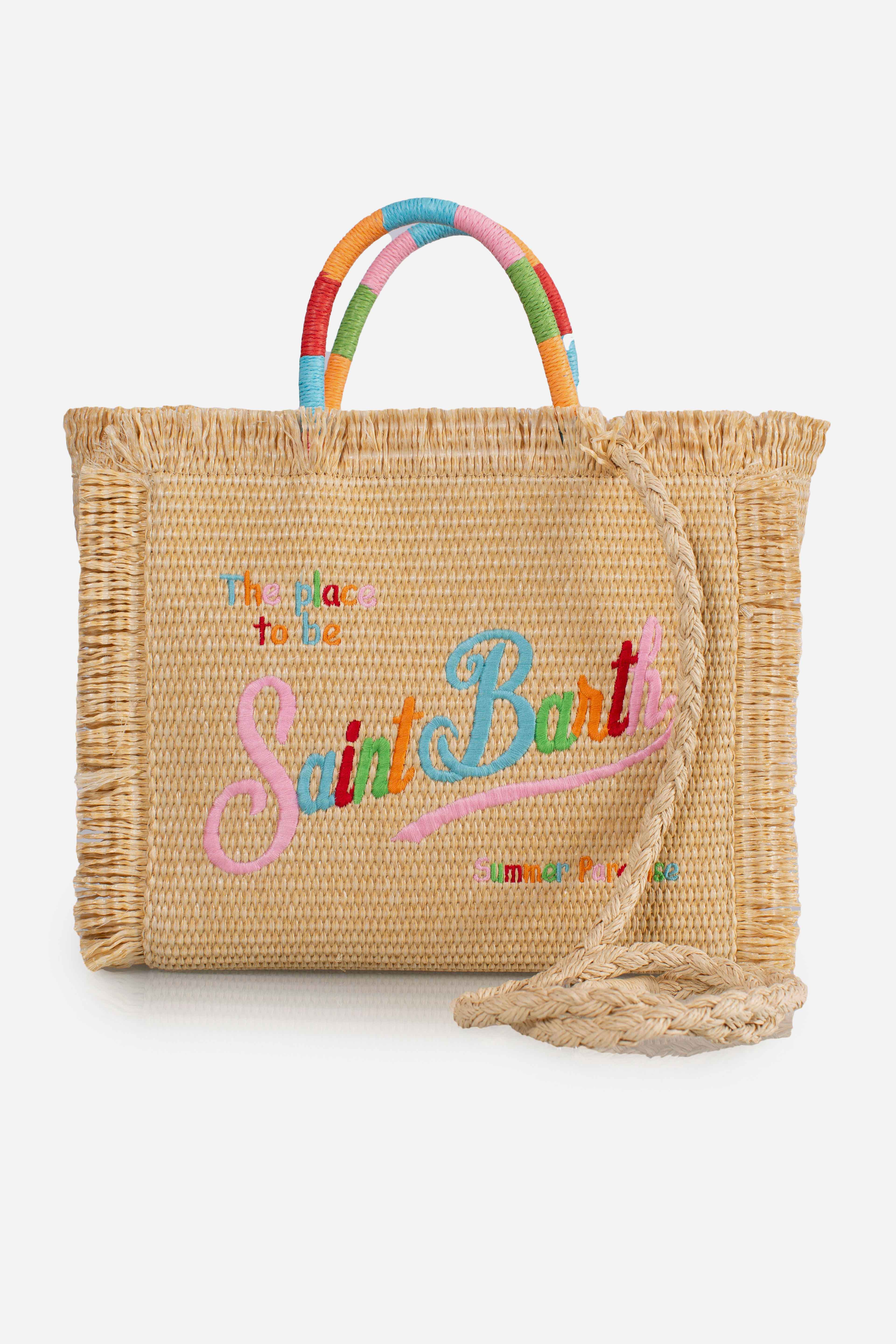 Borsa Colette effetto paglia con logo ricamato multicolore