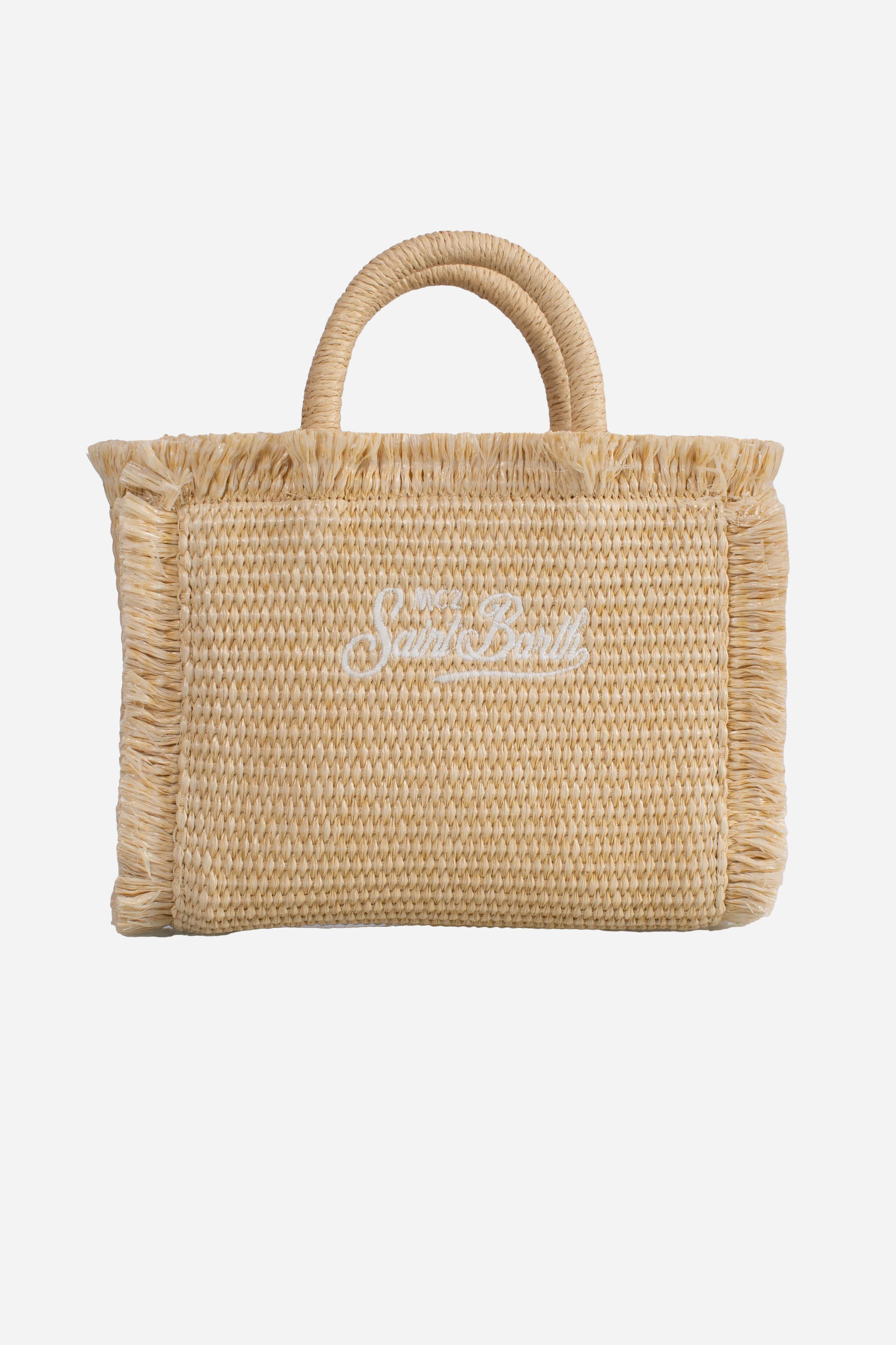 Borsa Mini Vanity effetto paglia con decorazioni in strass