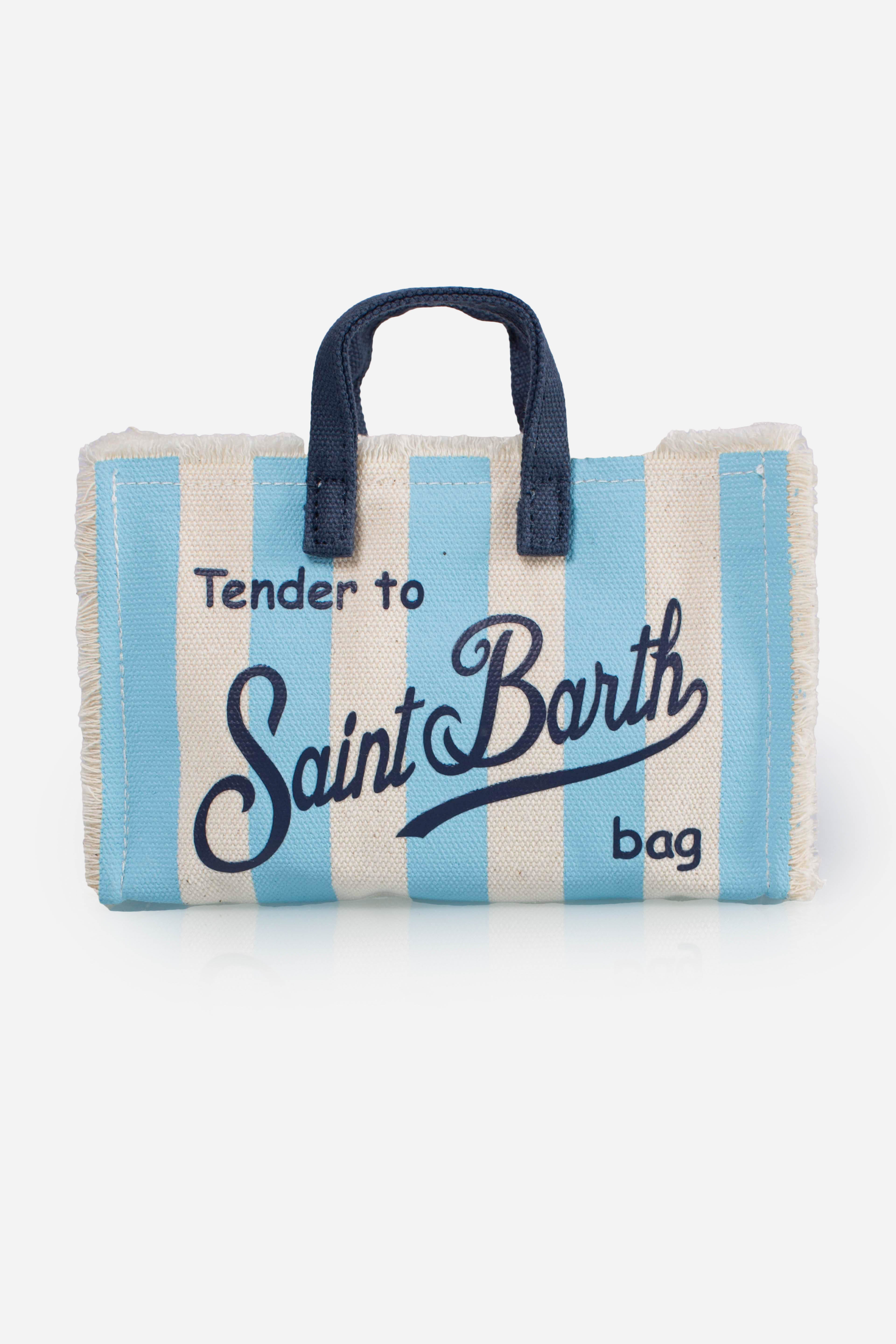 Phone Bag in canvas di cotone con stampa a righe azzurro