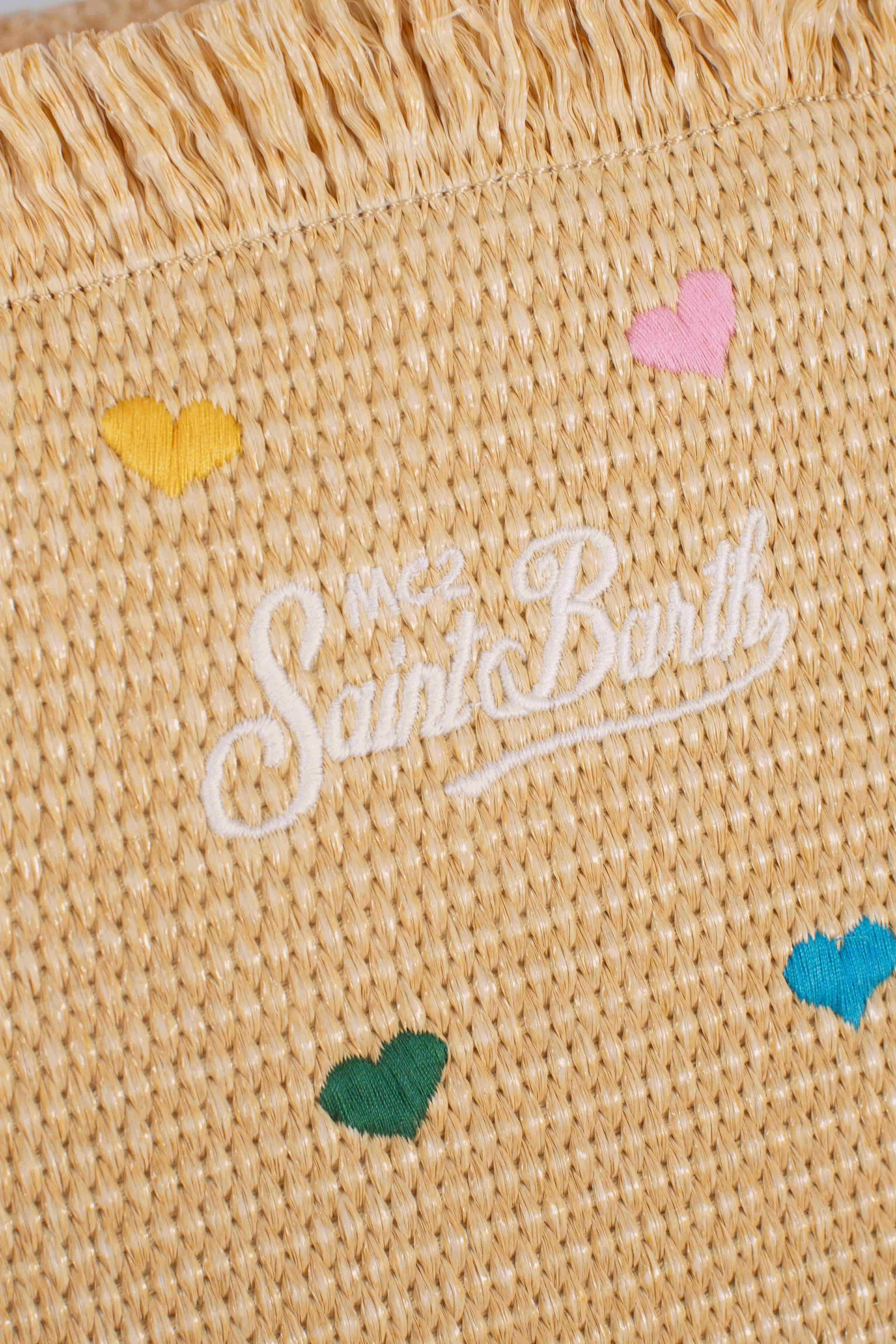 Borsa Colette in tessuto effetto paglia con ricami cuori