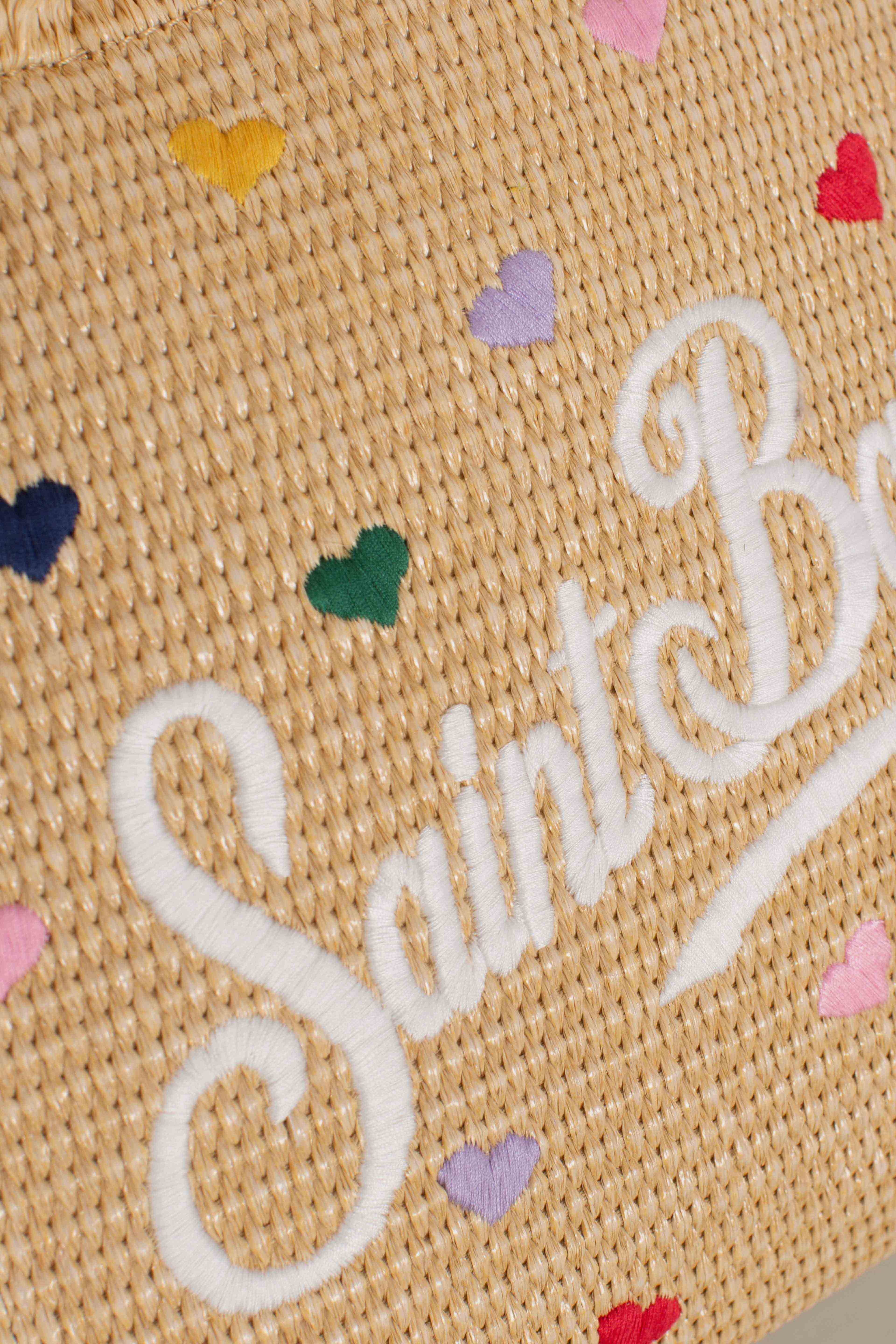 Borsa Colette in tessuto effetto paglia con ricami cuori