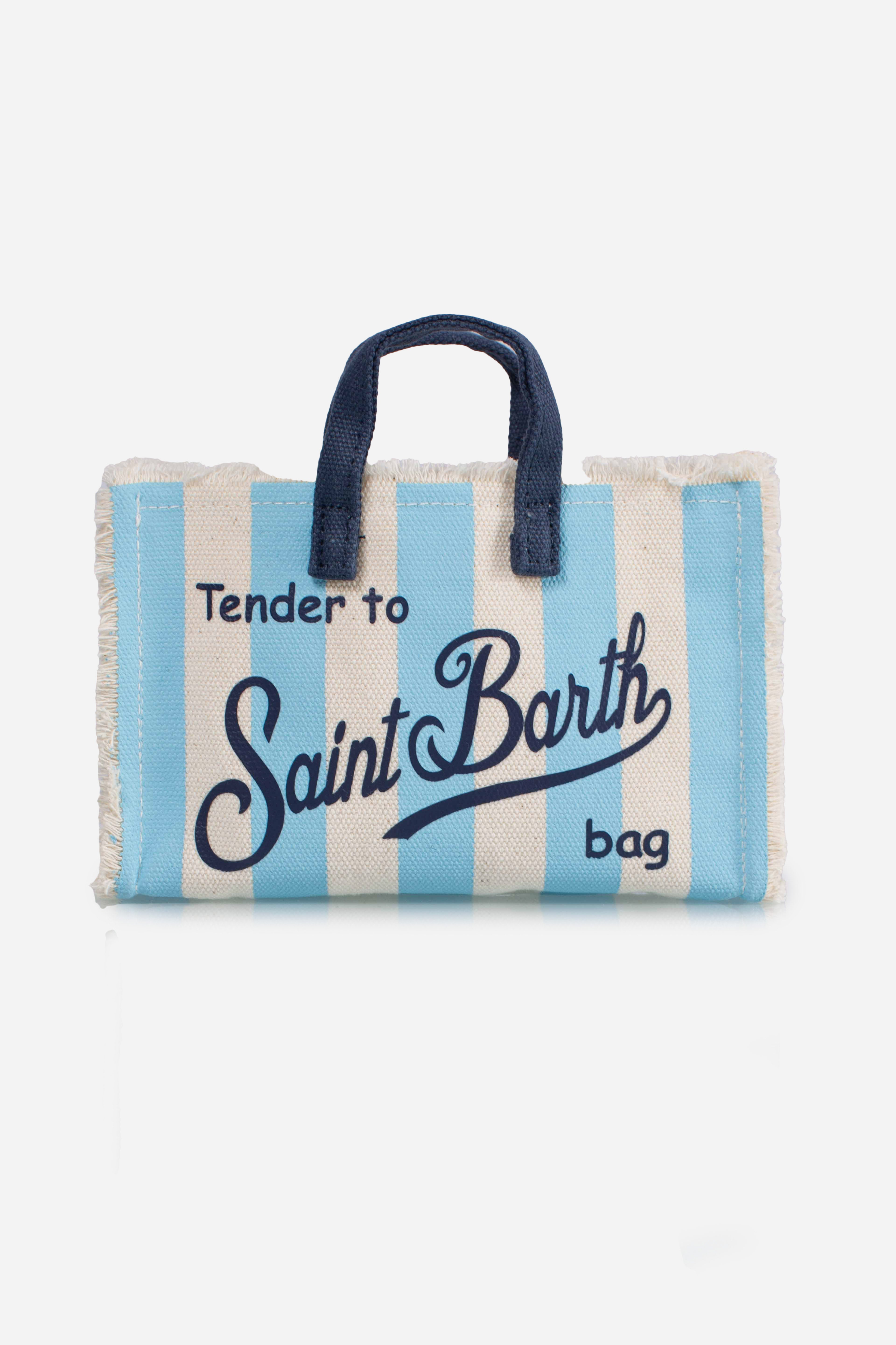 Phone Bag in canvas di cotone con stampa a righe azzurro
