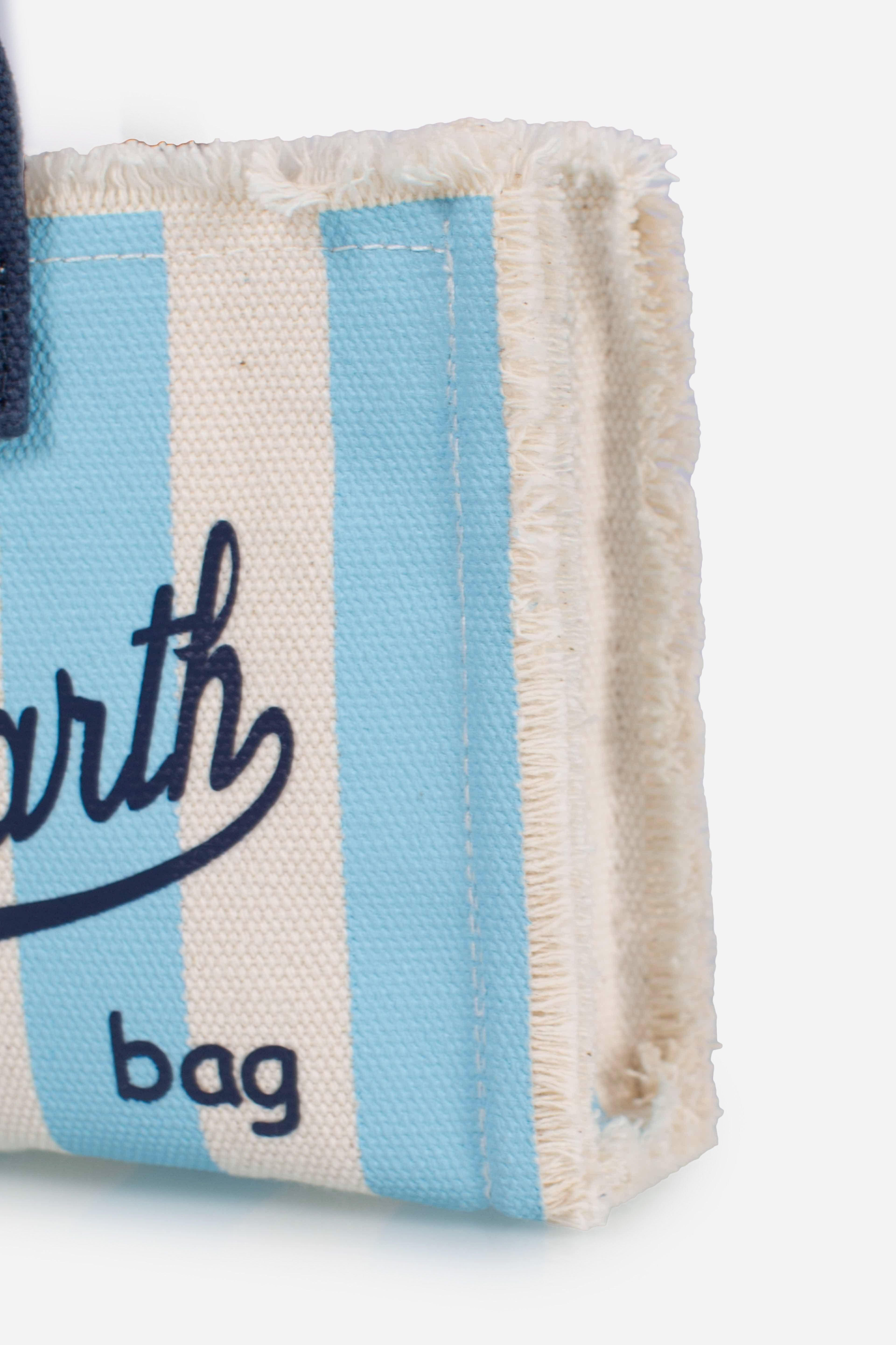Phone Bag in canvas di cotone con stampa a righe azzurro