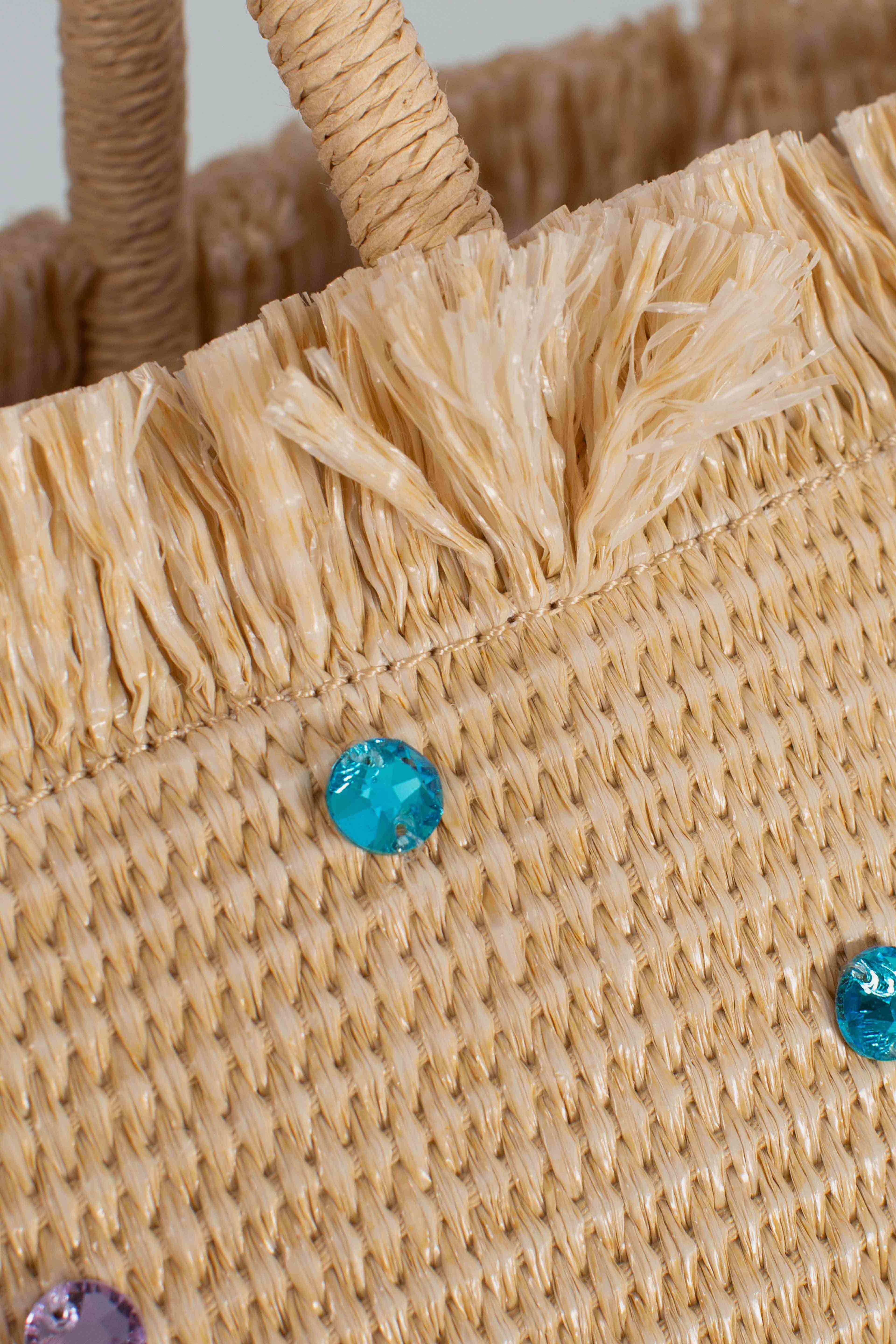 Borsa Colette effetto paglia con decorazioni in strass