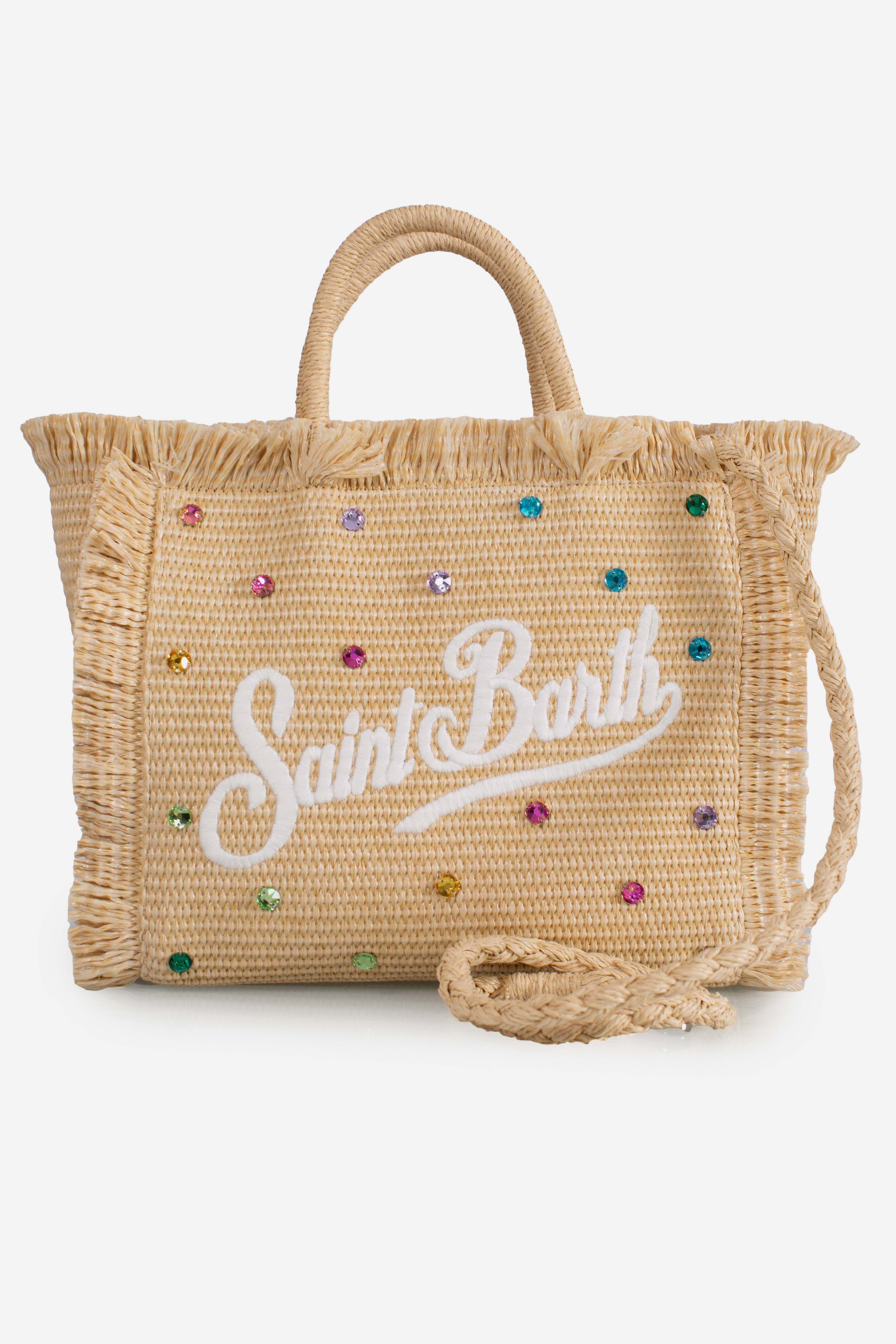 Borsa Colette effetto paglia con decorazioni in strass