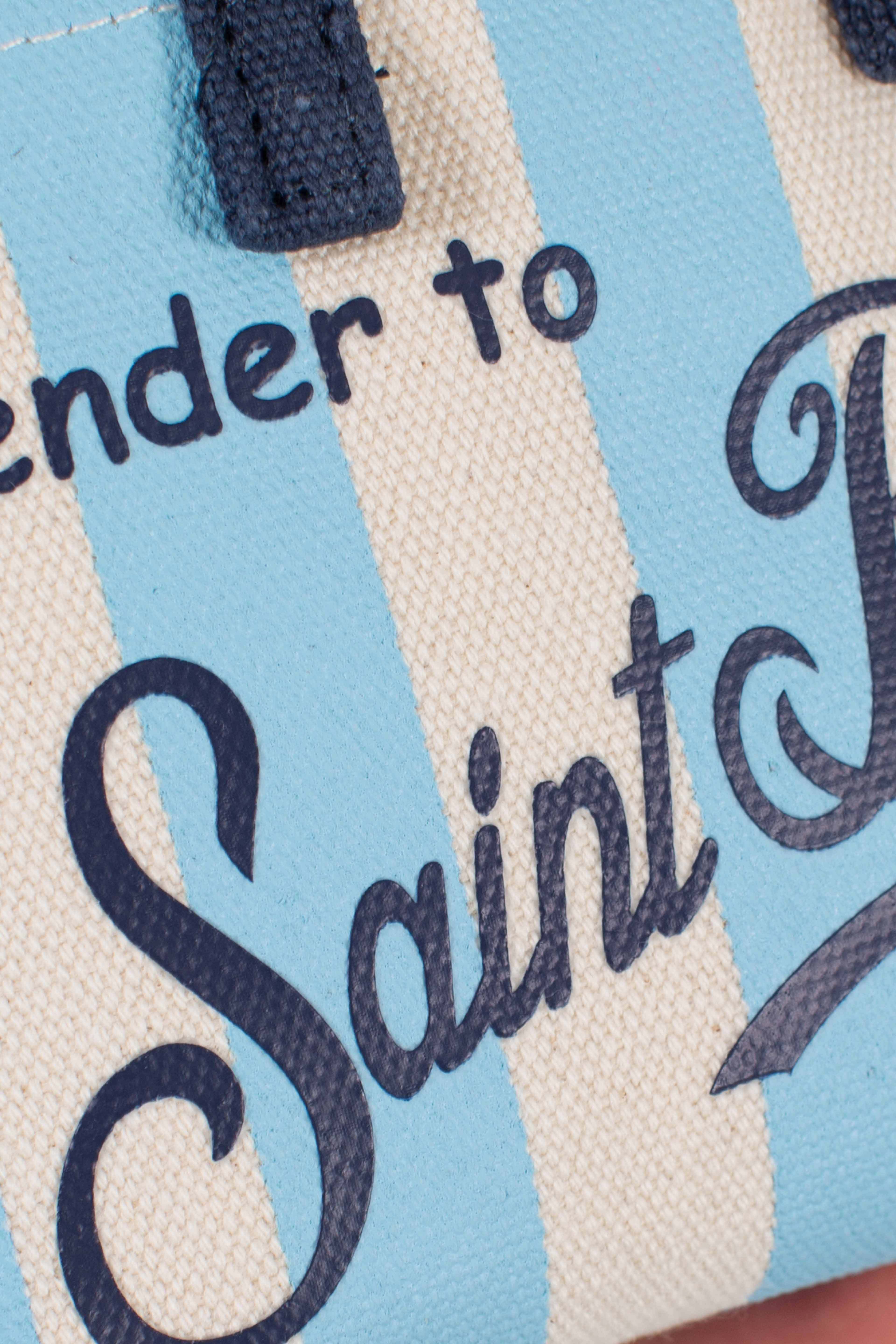 Phone Bag in canvas di cotone con stampa a righe azzurro