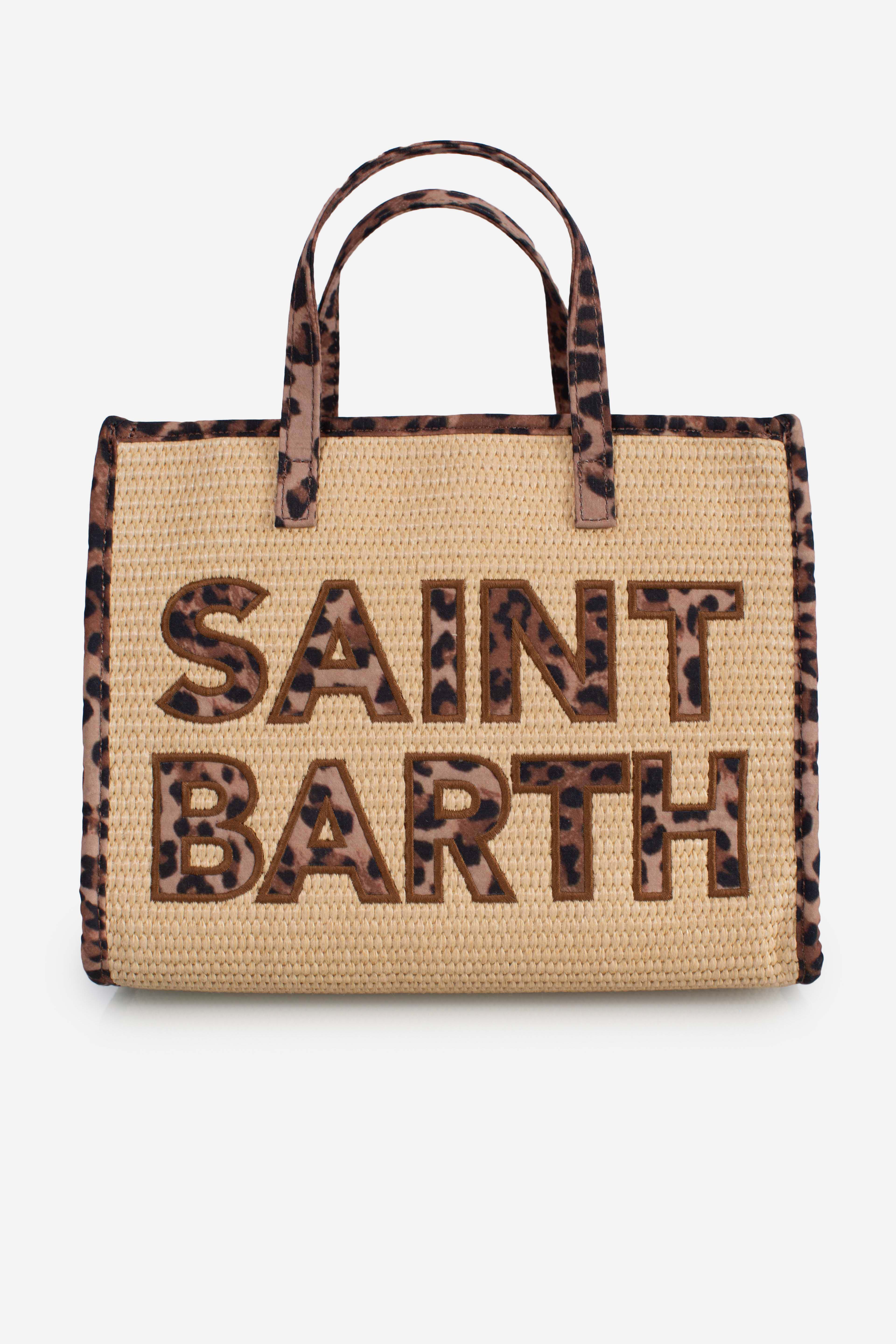 Borsa Vivian Mid Straw beige effetto paglia con patch leopardato