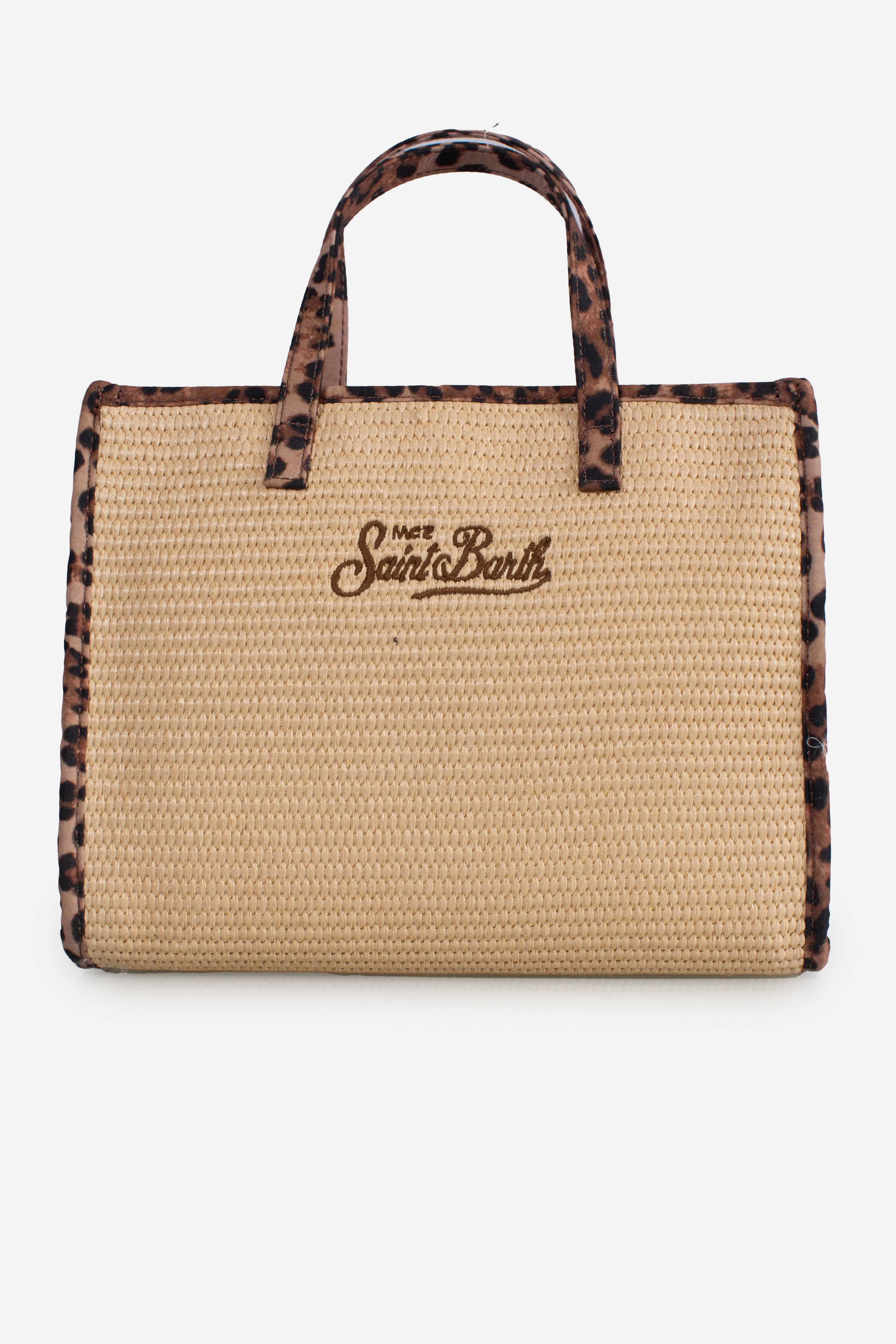 Borsa Vivian Mid Straw beige effetto paglia con patch leopardato
