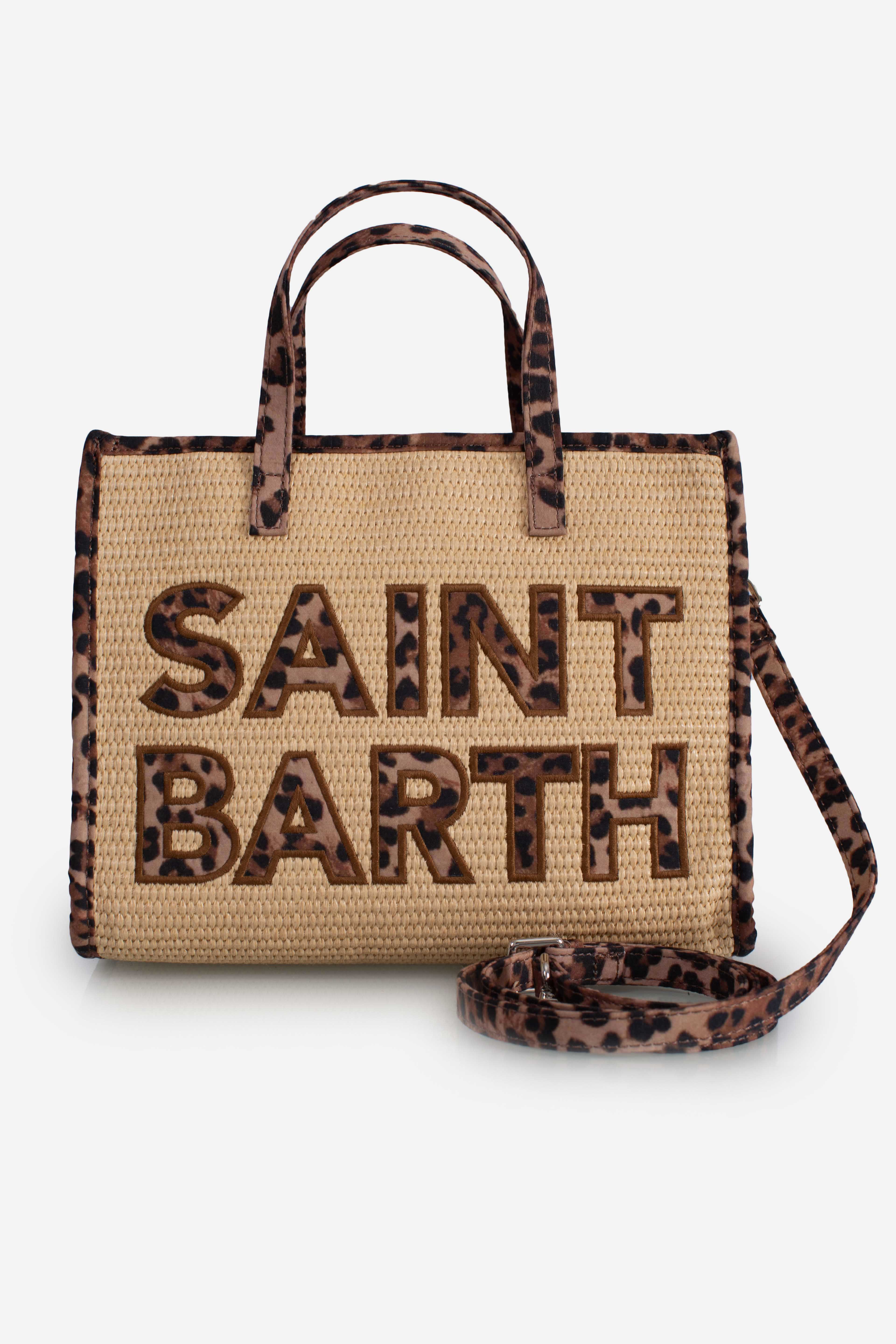 Borsa Vivian Mid Straw beige effetto paglia con patch leopardato