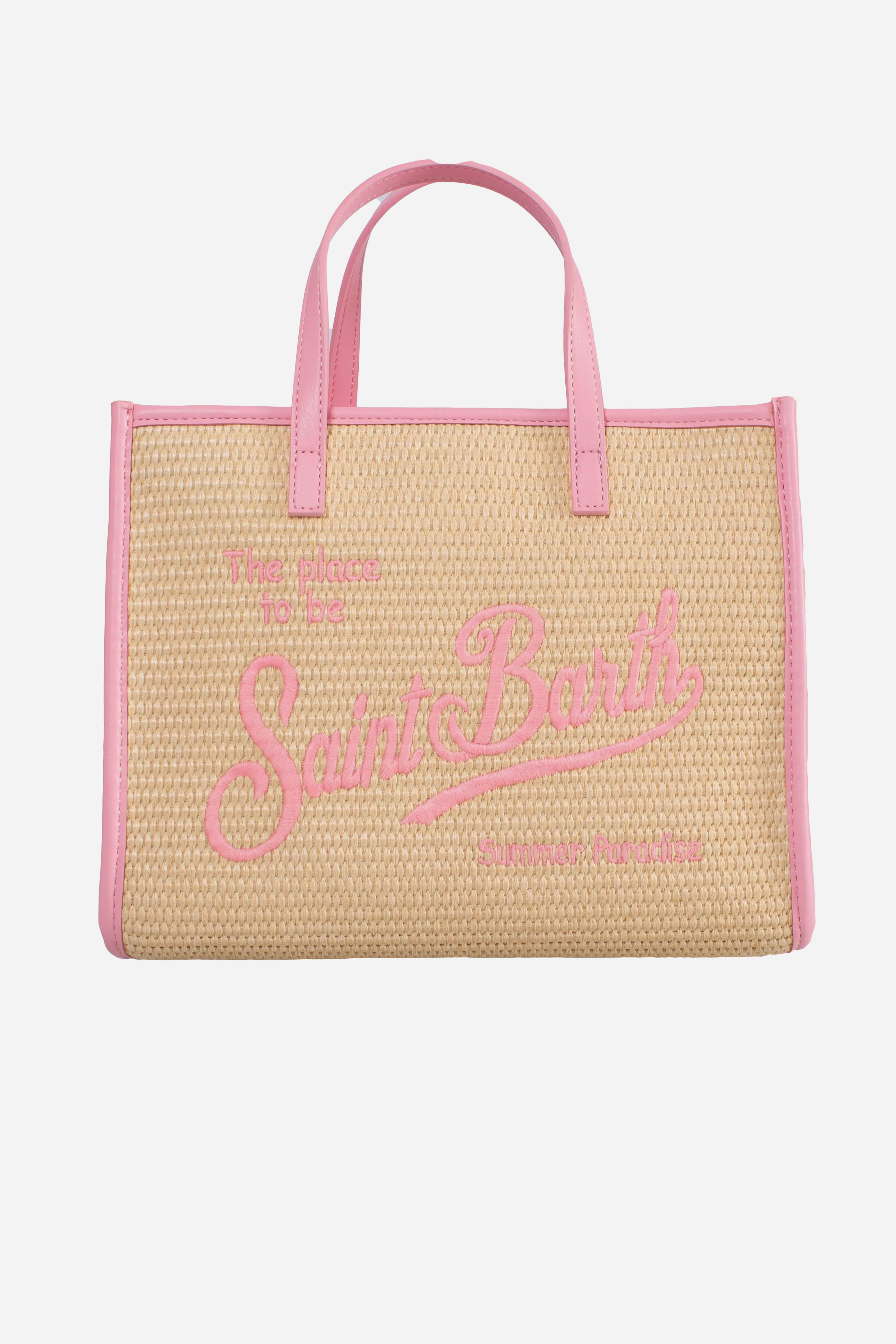 Borsa Vivian Mid Straw rosa effetto paglia
