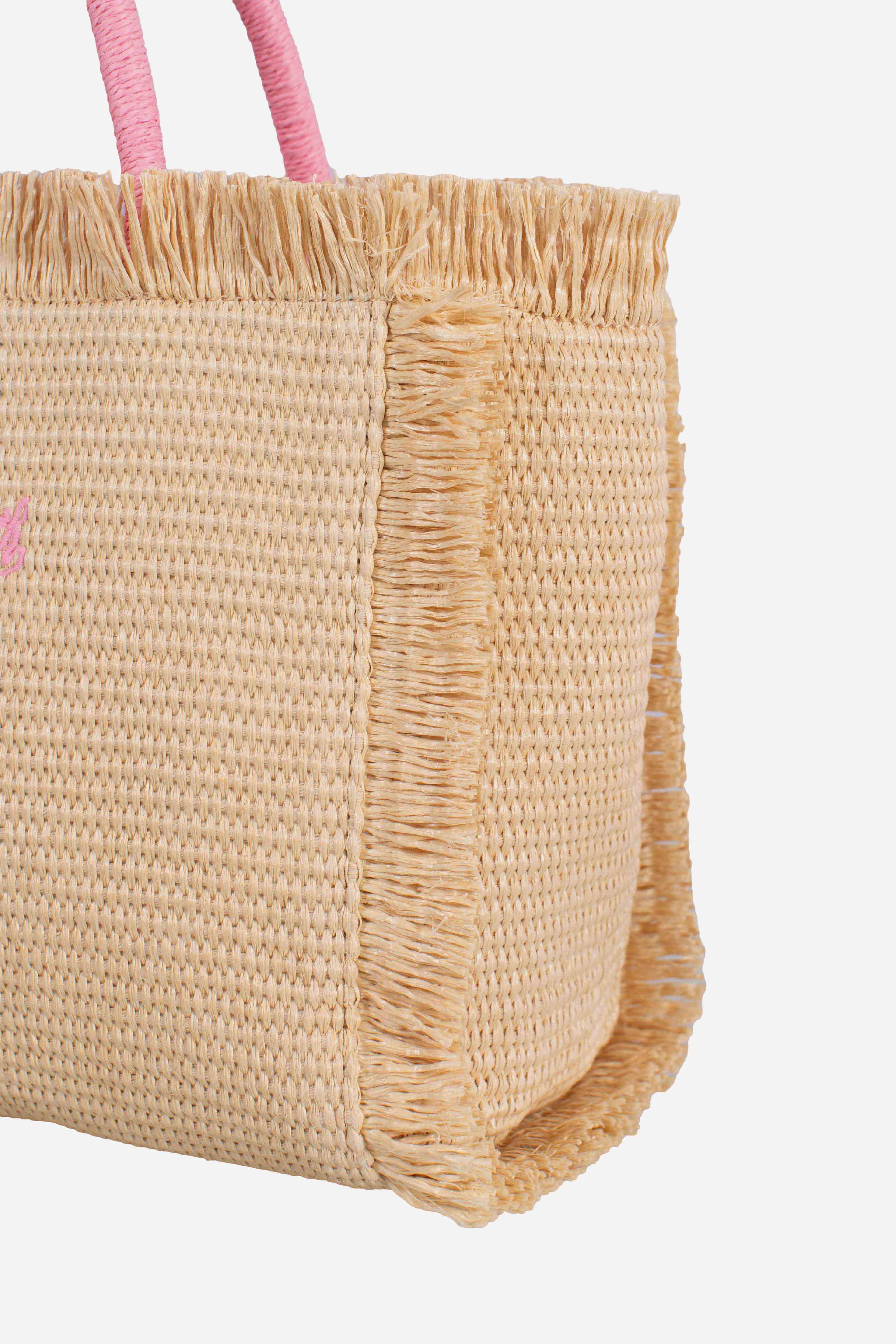 Borsa Colette effetto paglia con logo ricamato