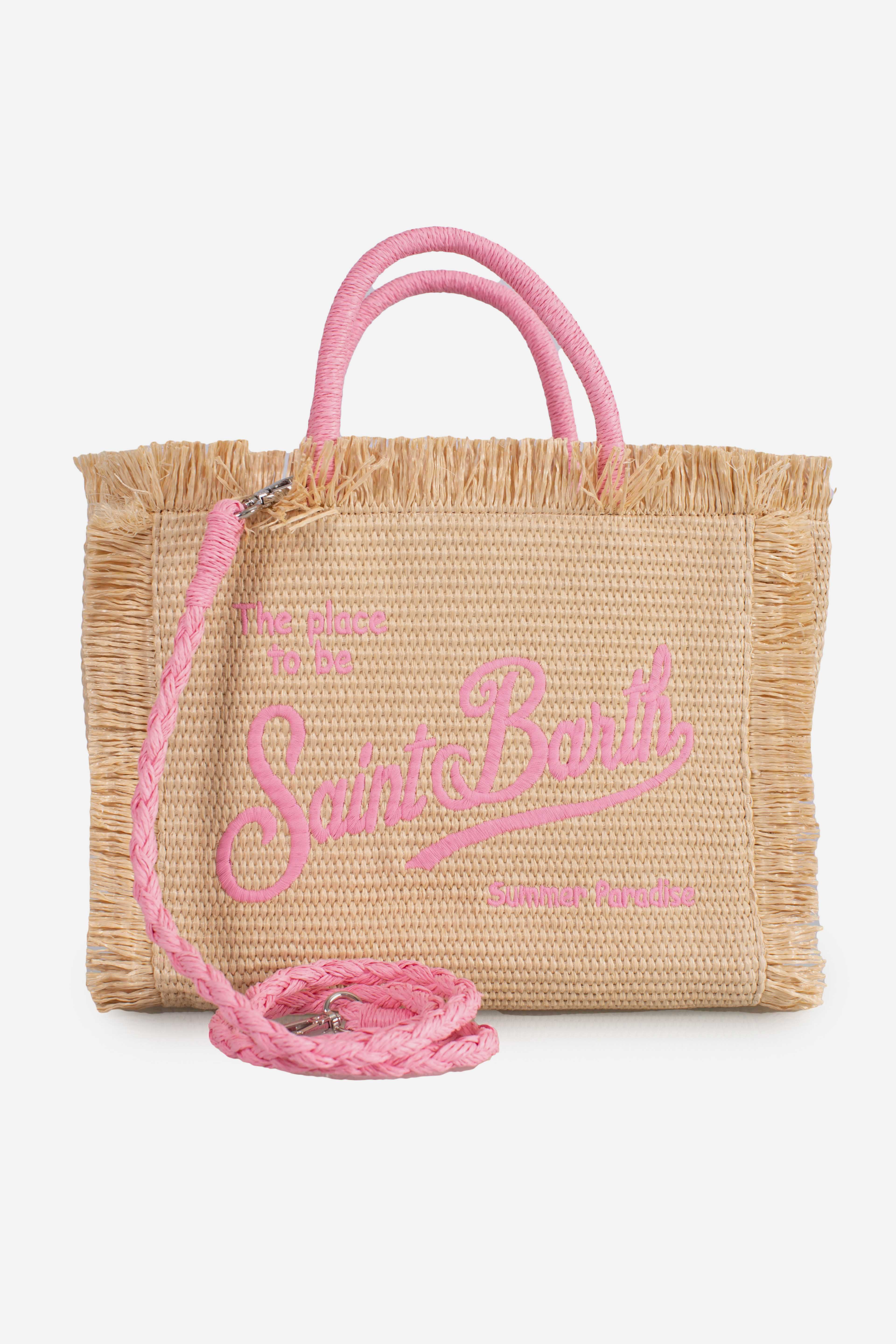 Borsa Colette effetto paglia con logo ricamato